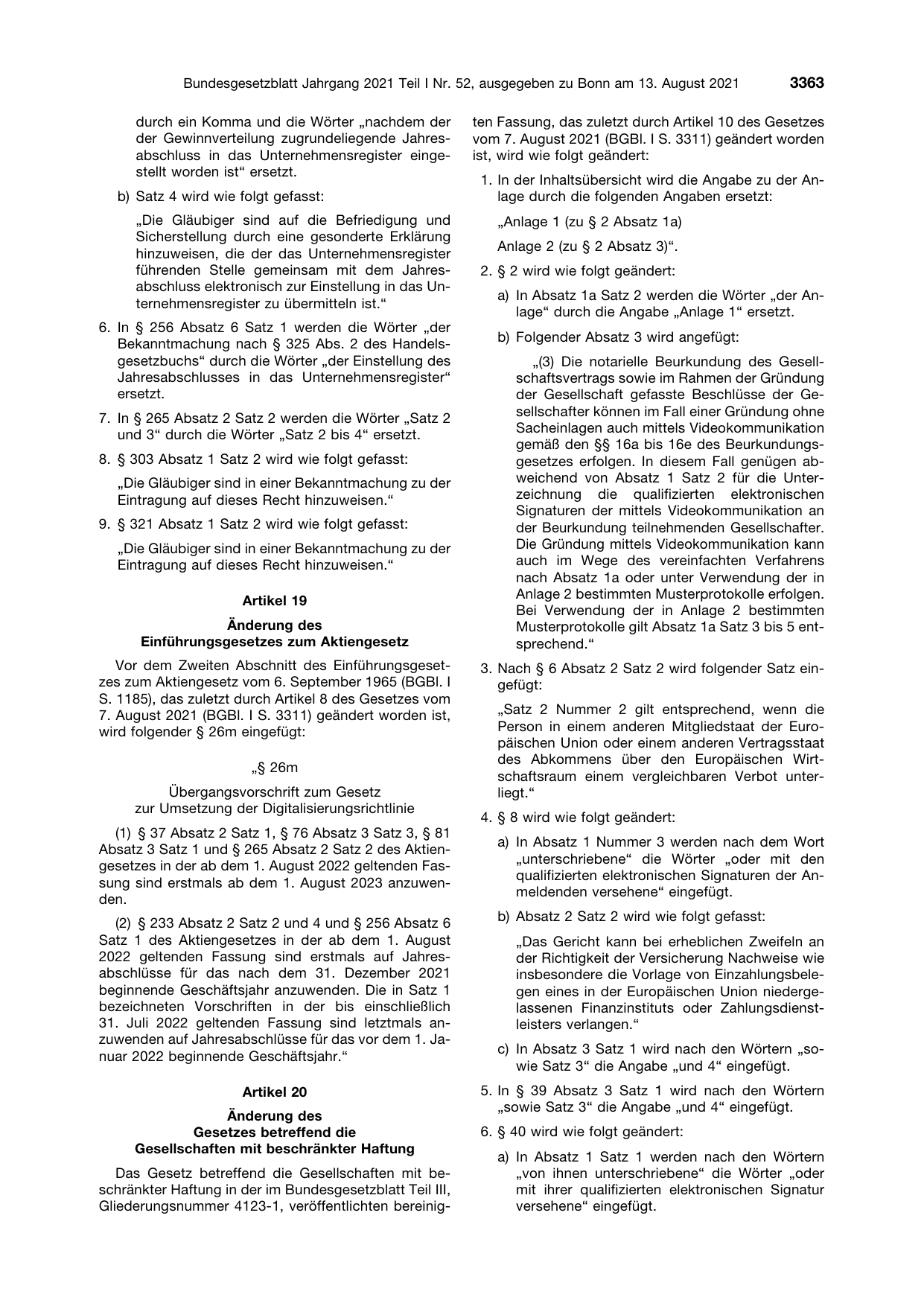 BGBl. 2021, Seite 3363 — Originalseite als Abbildung