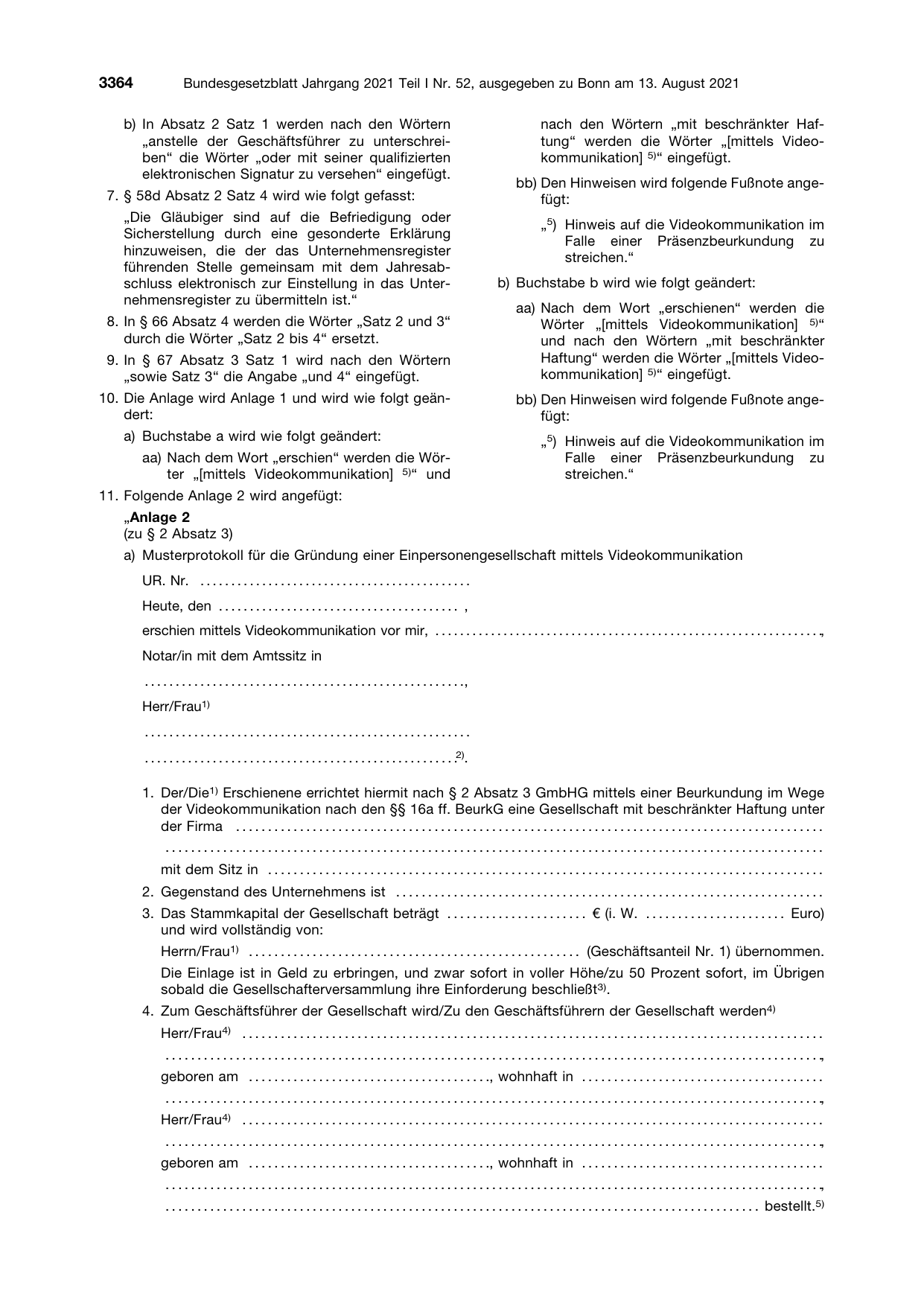 BGBl. 2021, Seite 3364 — Originalseite als Abbildung