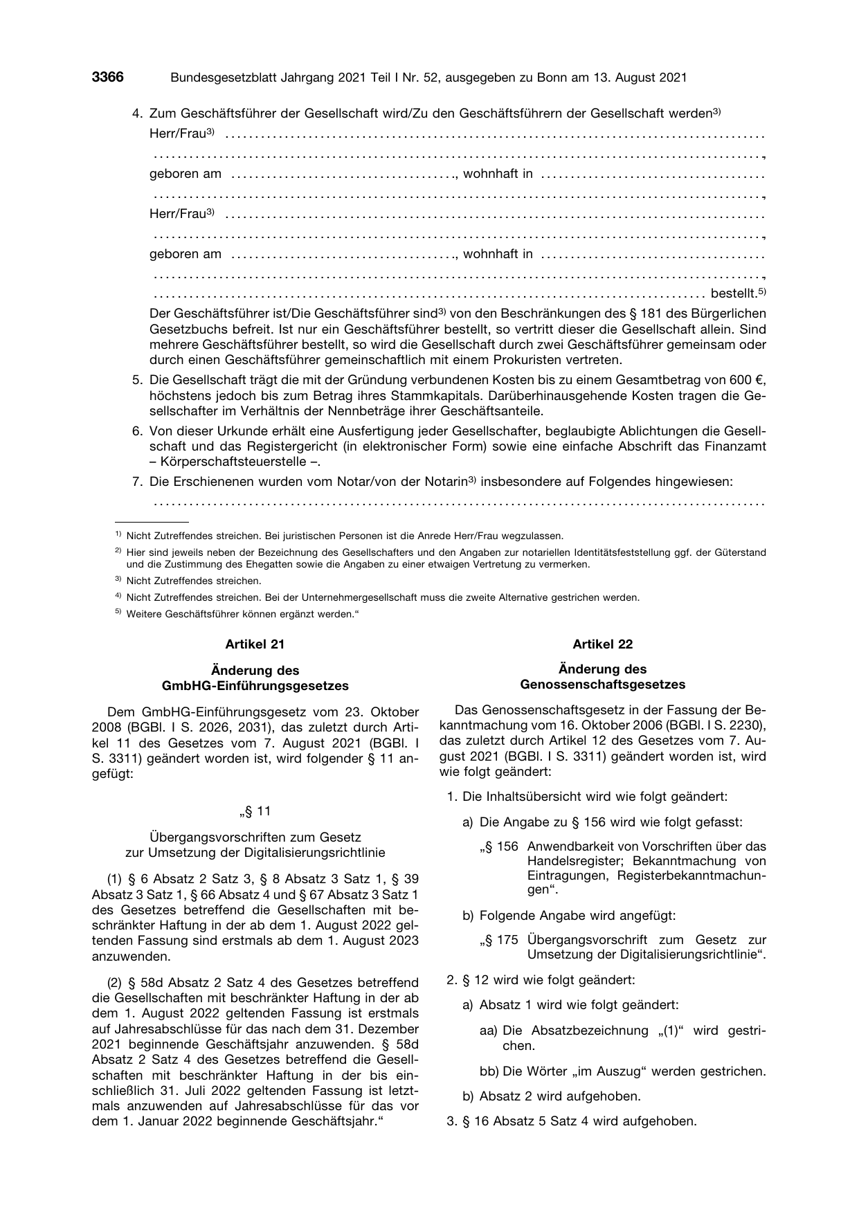 BGBl. 2021, Seite 3366 — Originalseite als Abbildung