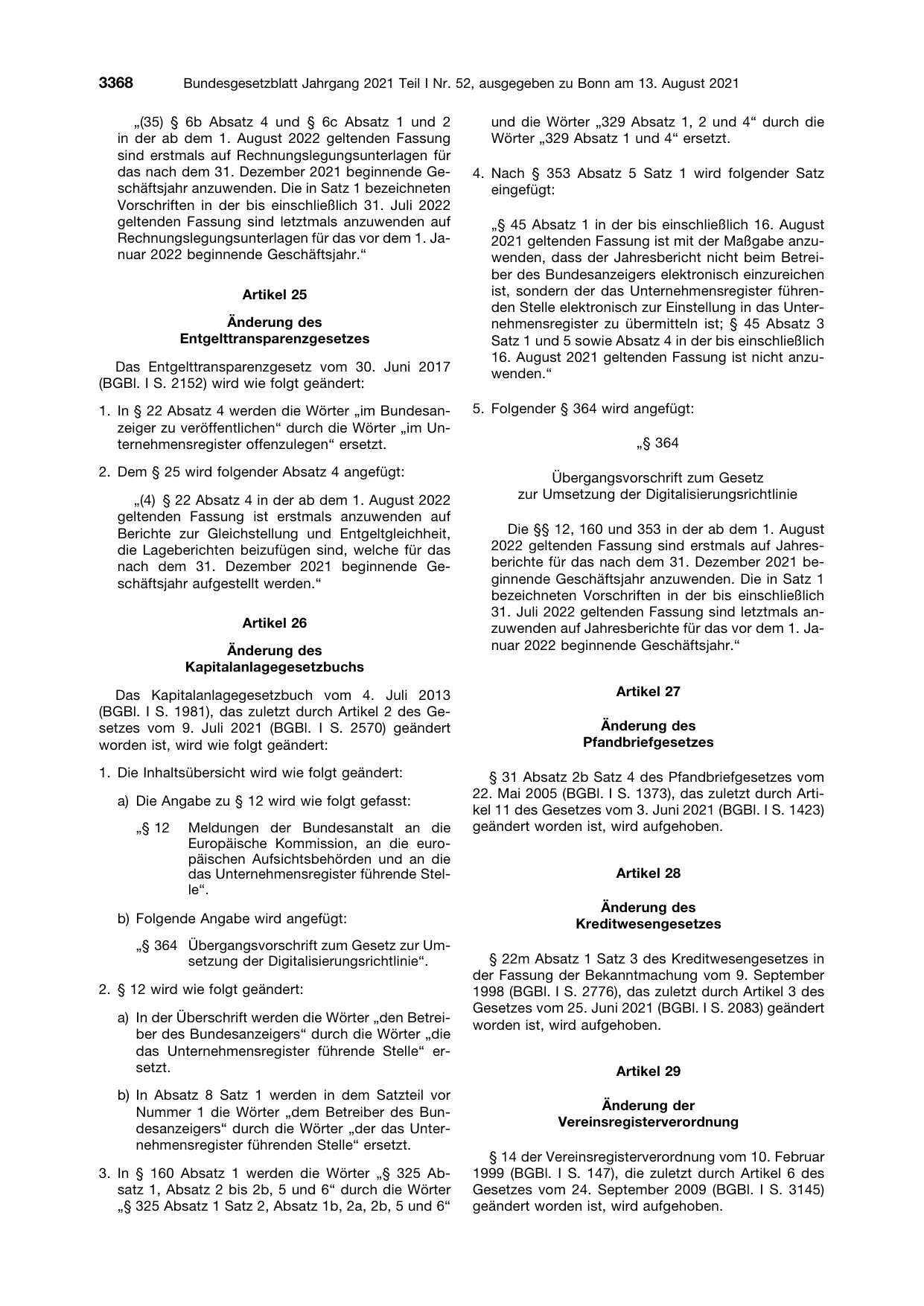 BGBl. 2021, Seite 3368 — Originalseite als Abbildung