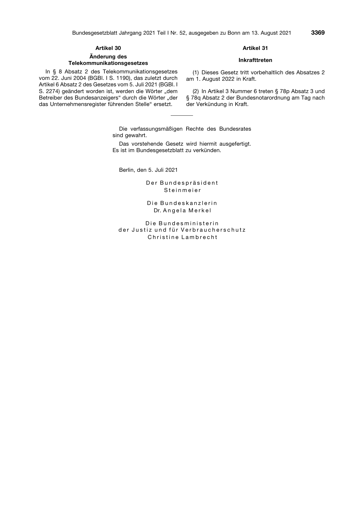 BGBl. 2021, Seite 3369 — Originalseite als Abbildung