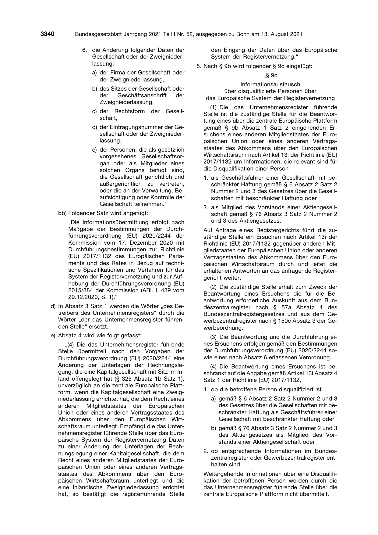 BGBl. 2021, Seite 3340 — Originalseite als Abbildung