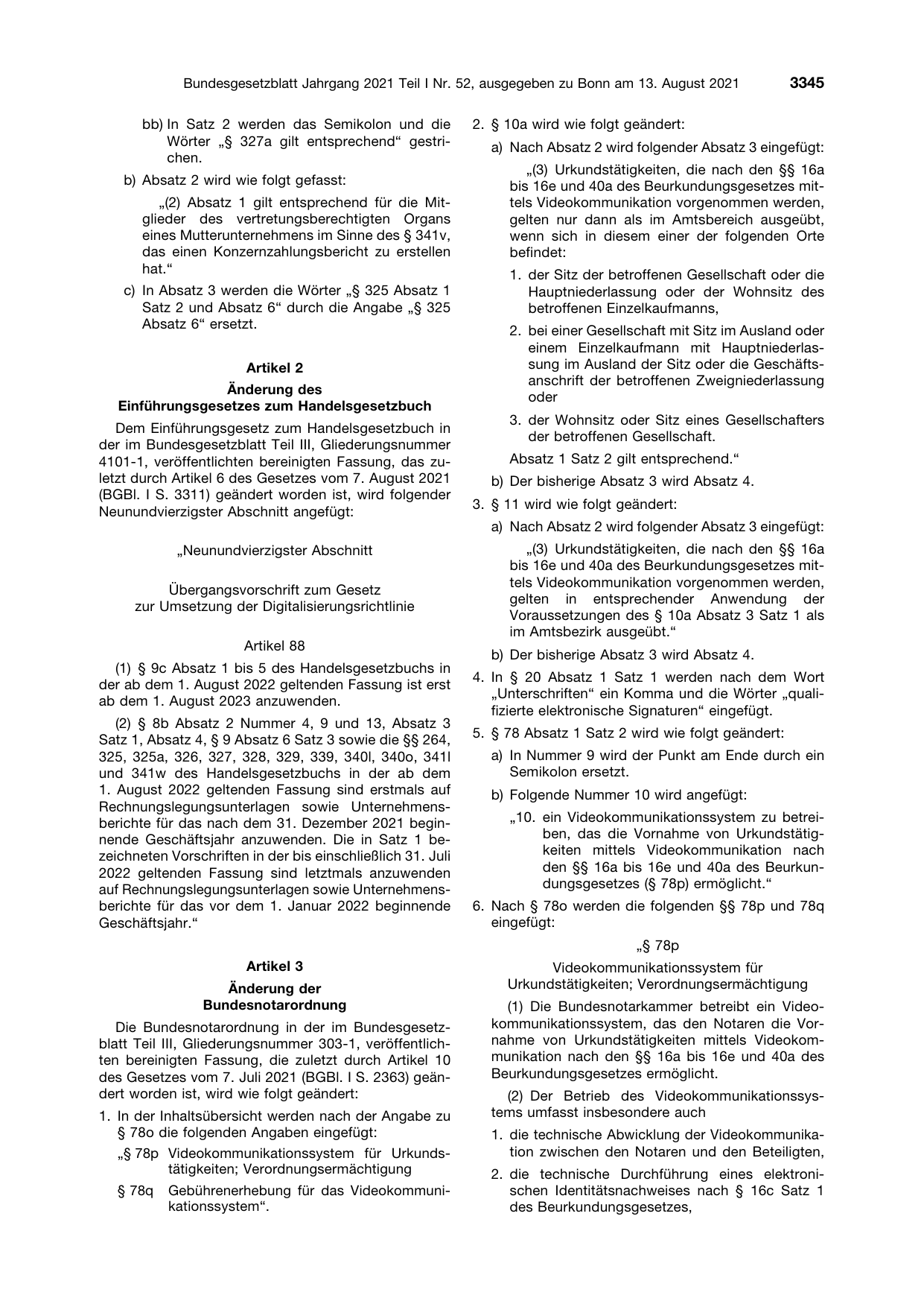 BGBl. 2021, Seite 3345 — Originalseite als Abbildung