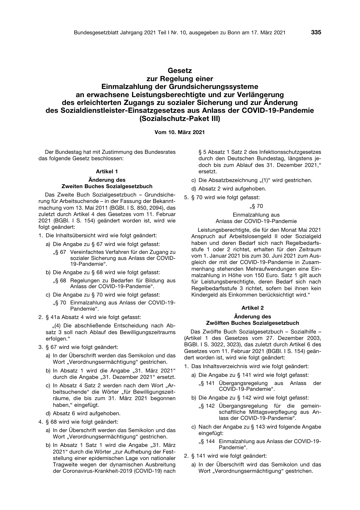 BGBl. 2021, Seite 335 — Originalseite als Abbildung