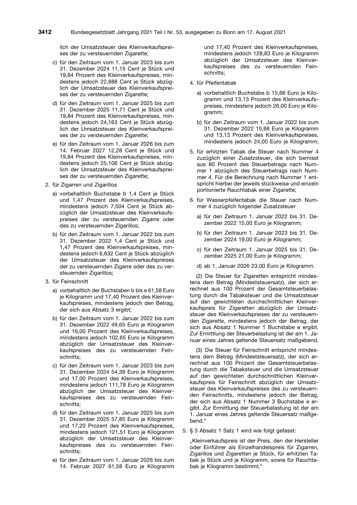 BGBl. 2021, Seite 3412 — Originalseite als Abbildung