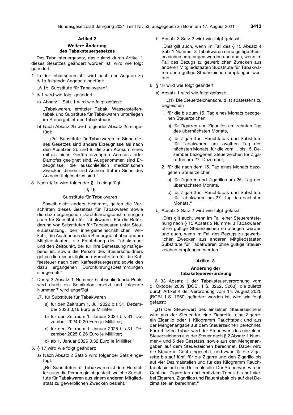 BGBl. 2021, Seite 3413 — Originalseite als Abbildung