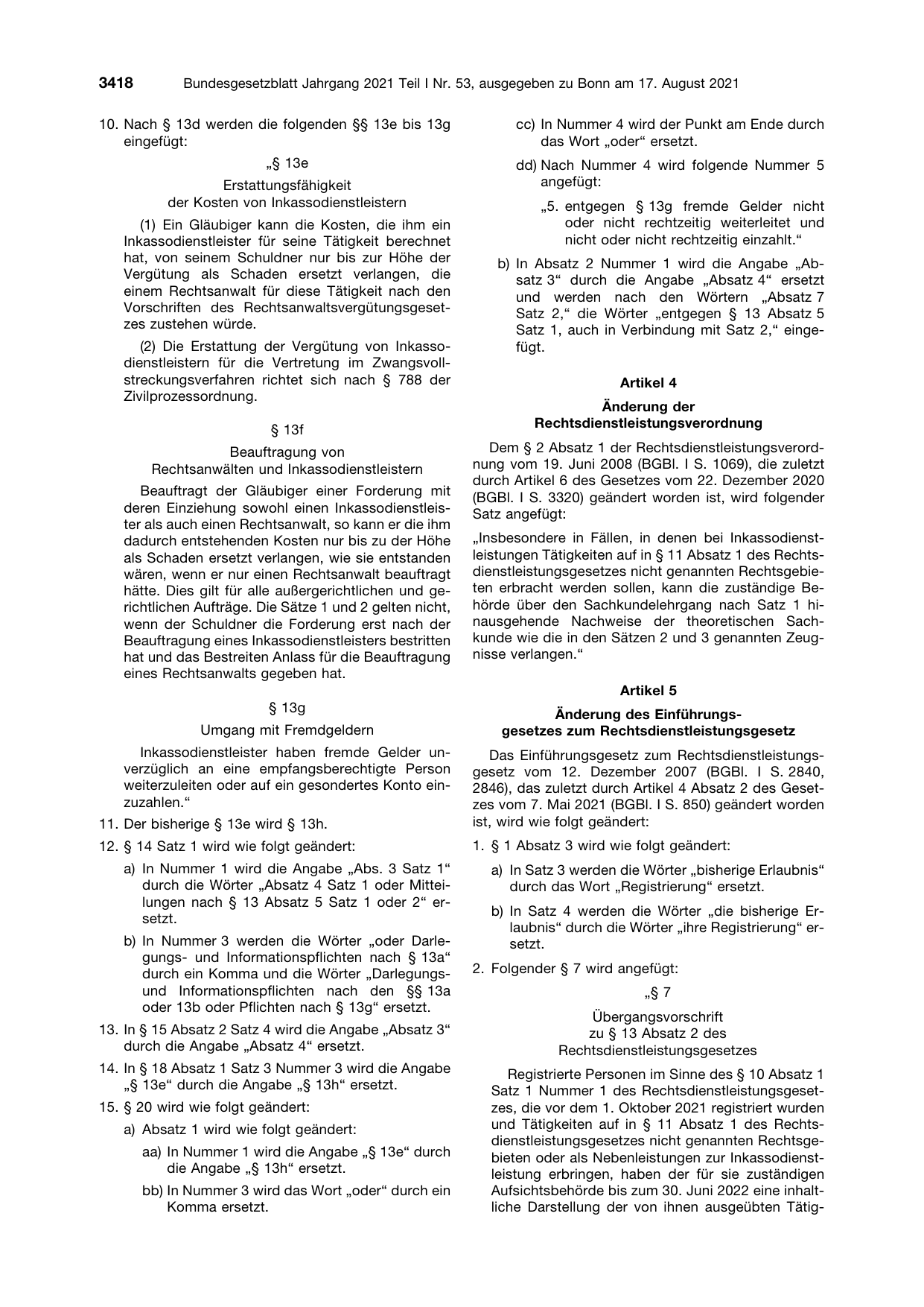 BGBl. 2021, Seite 3418 — Originalseite als Abbildung