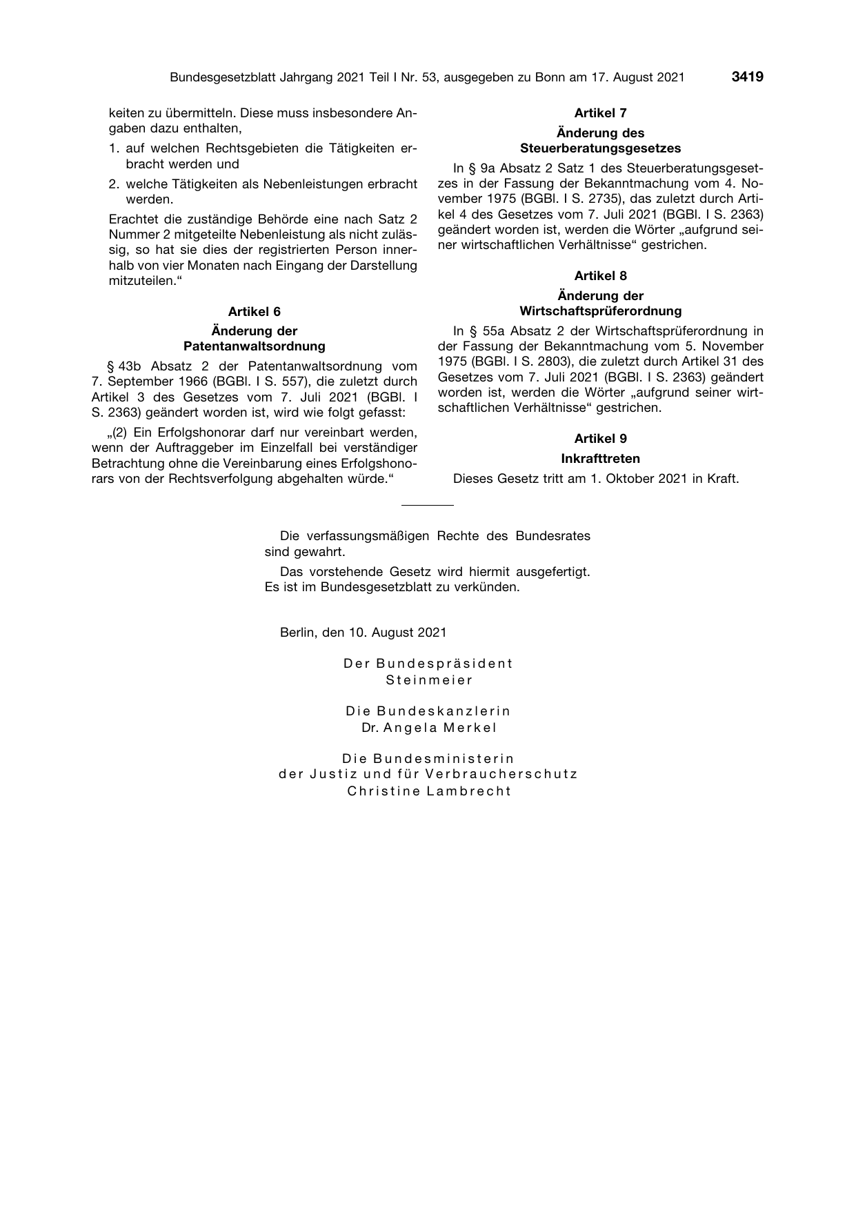 BGBl. 2021, Seite 3419 — Originalseite als Abbildung