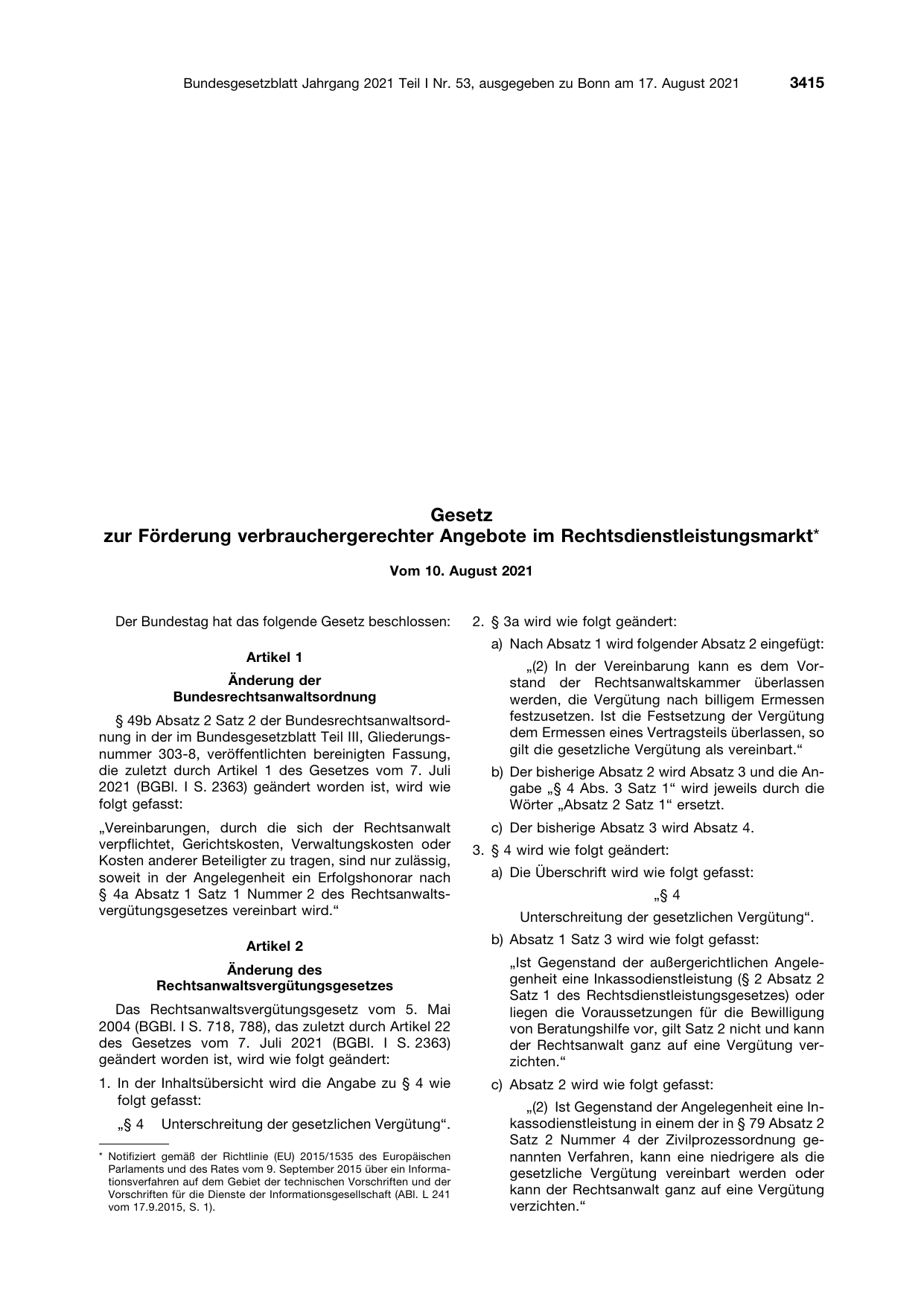 BGBl. 2021, Seite 3415 — Originalseite als Abbildung