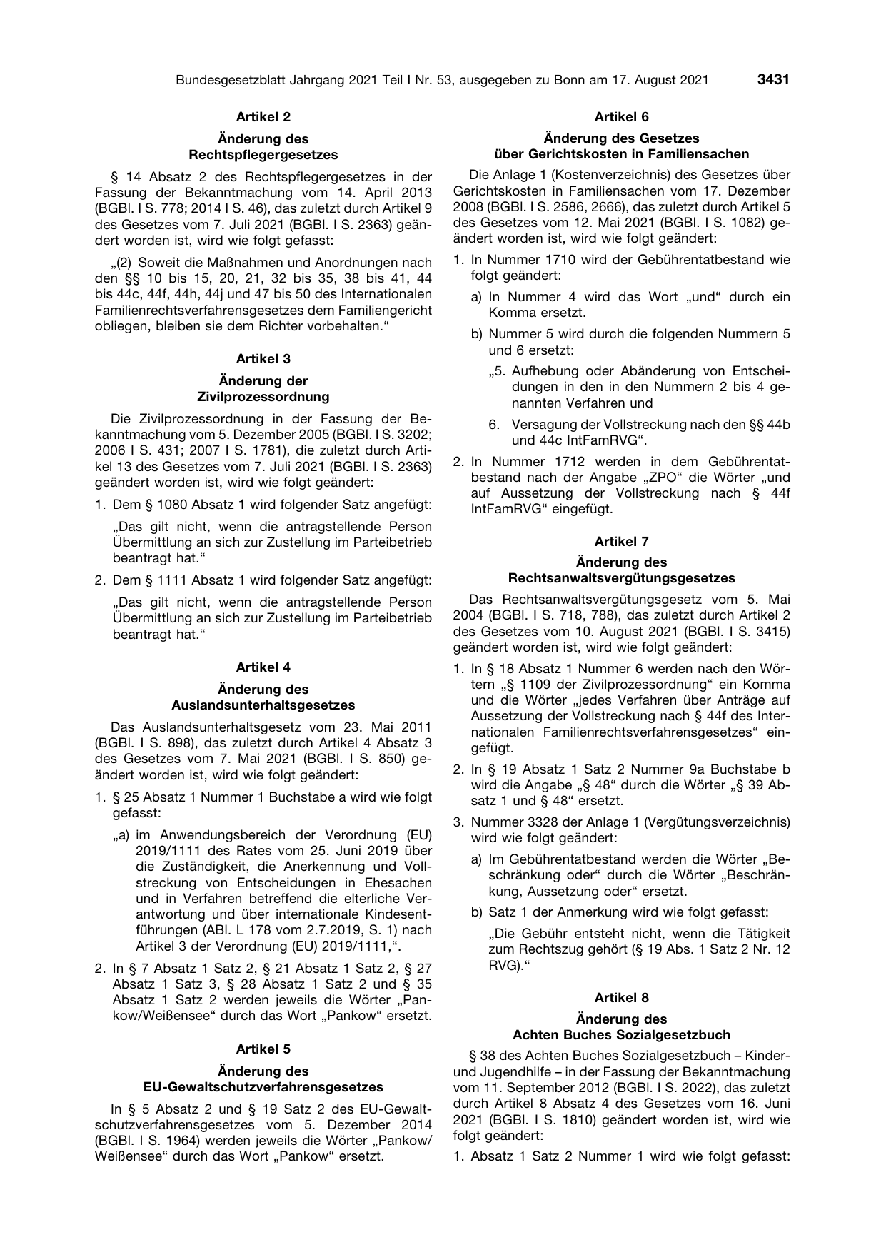 BGBl. 2021, Seite 3431 — Originalseite als Abbildung