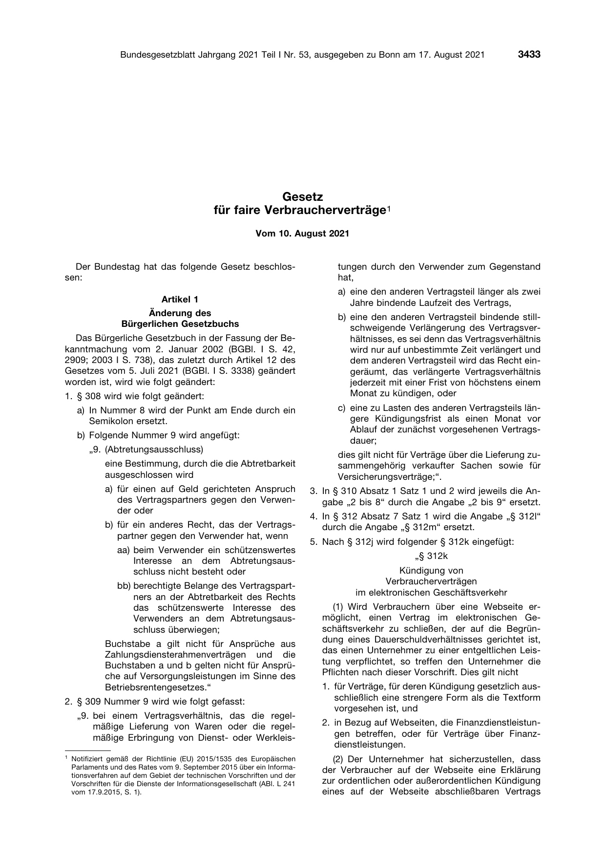 BGBl. 2021, Seite 3433 — Originalseite als Abbildung