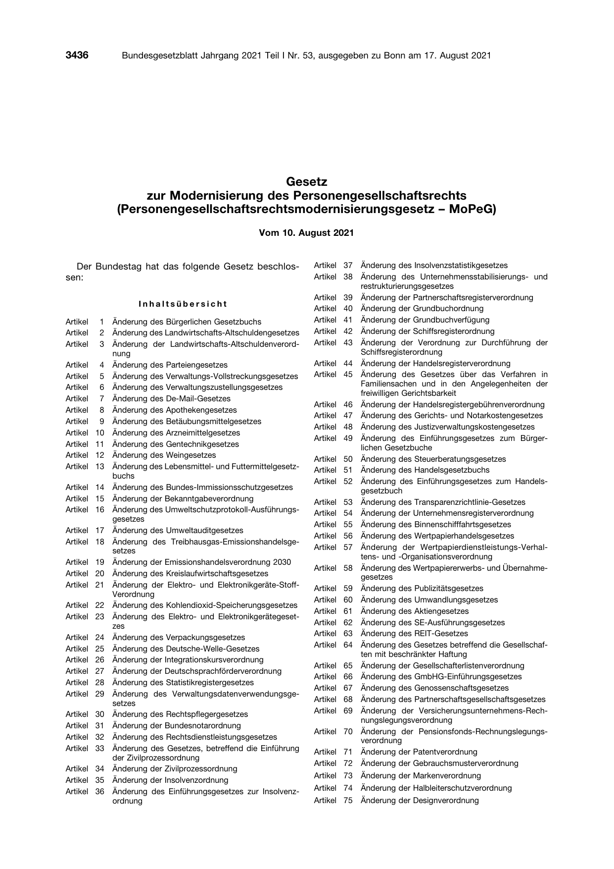 BGBl. 2021, Seite 3436 — Originalseite als Abbildung