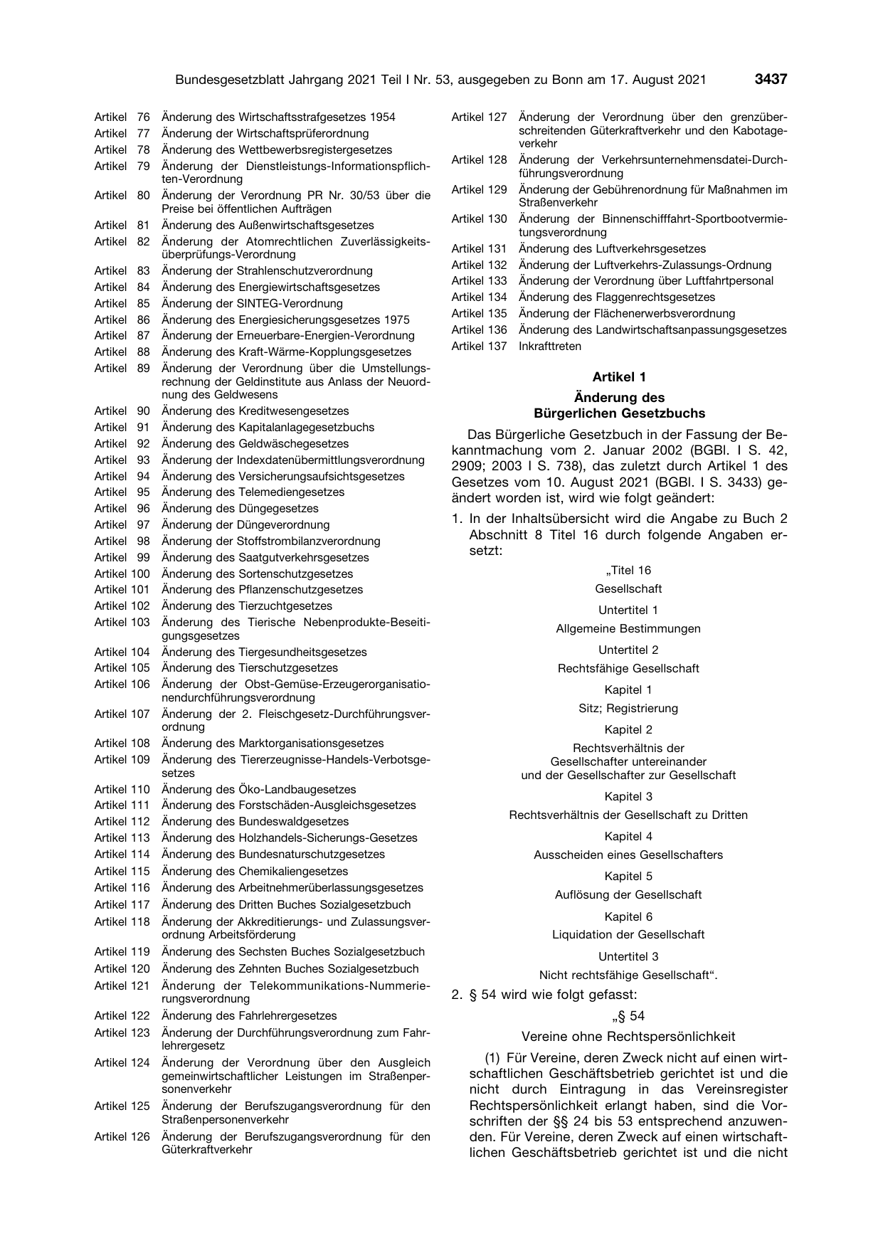 BGBl. 2021, Seite 3437 — Originalseite als Abbildung