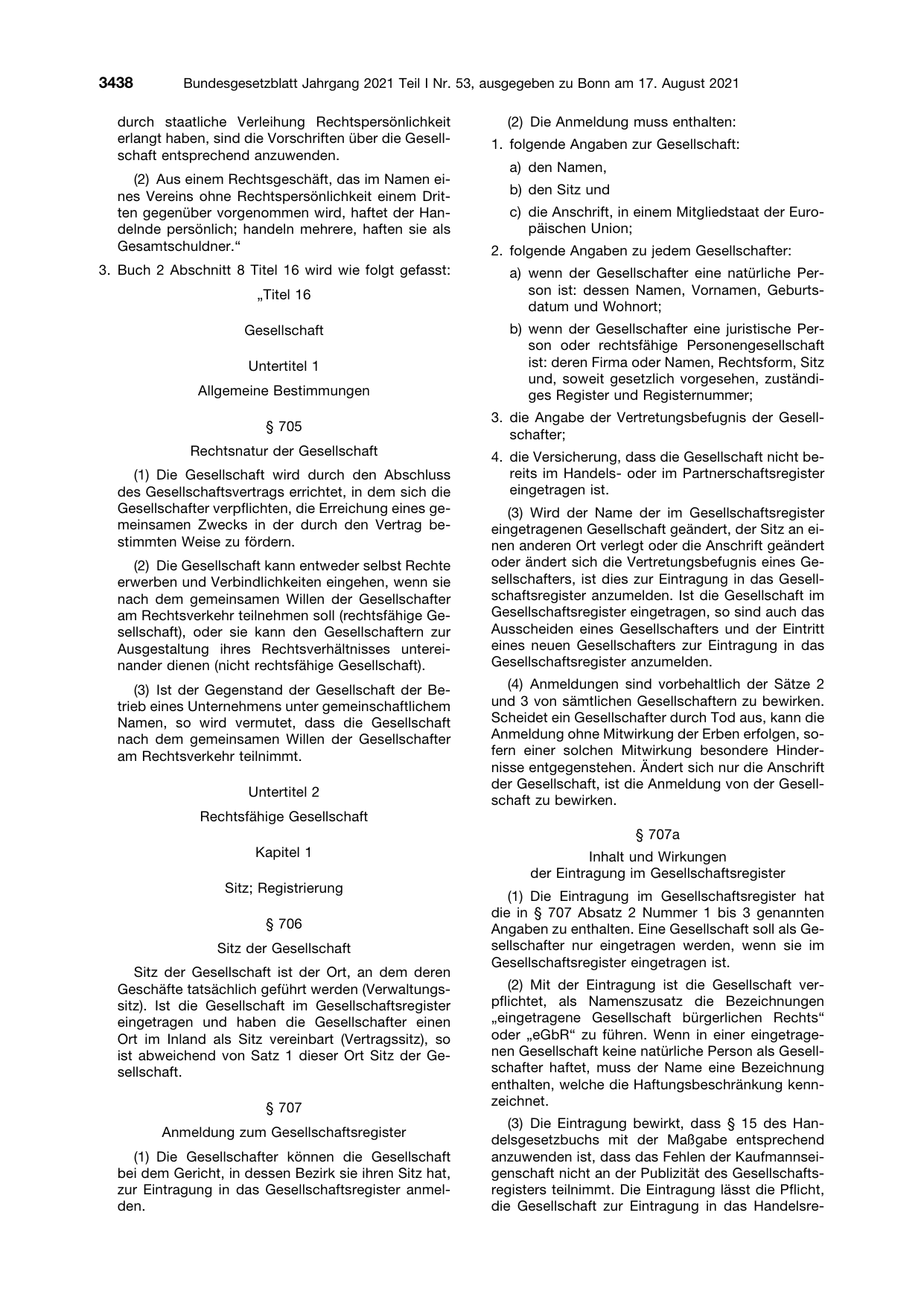 BGBl. 2021, Seite 3438 — Originalseite als Abbildung