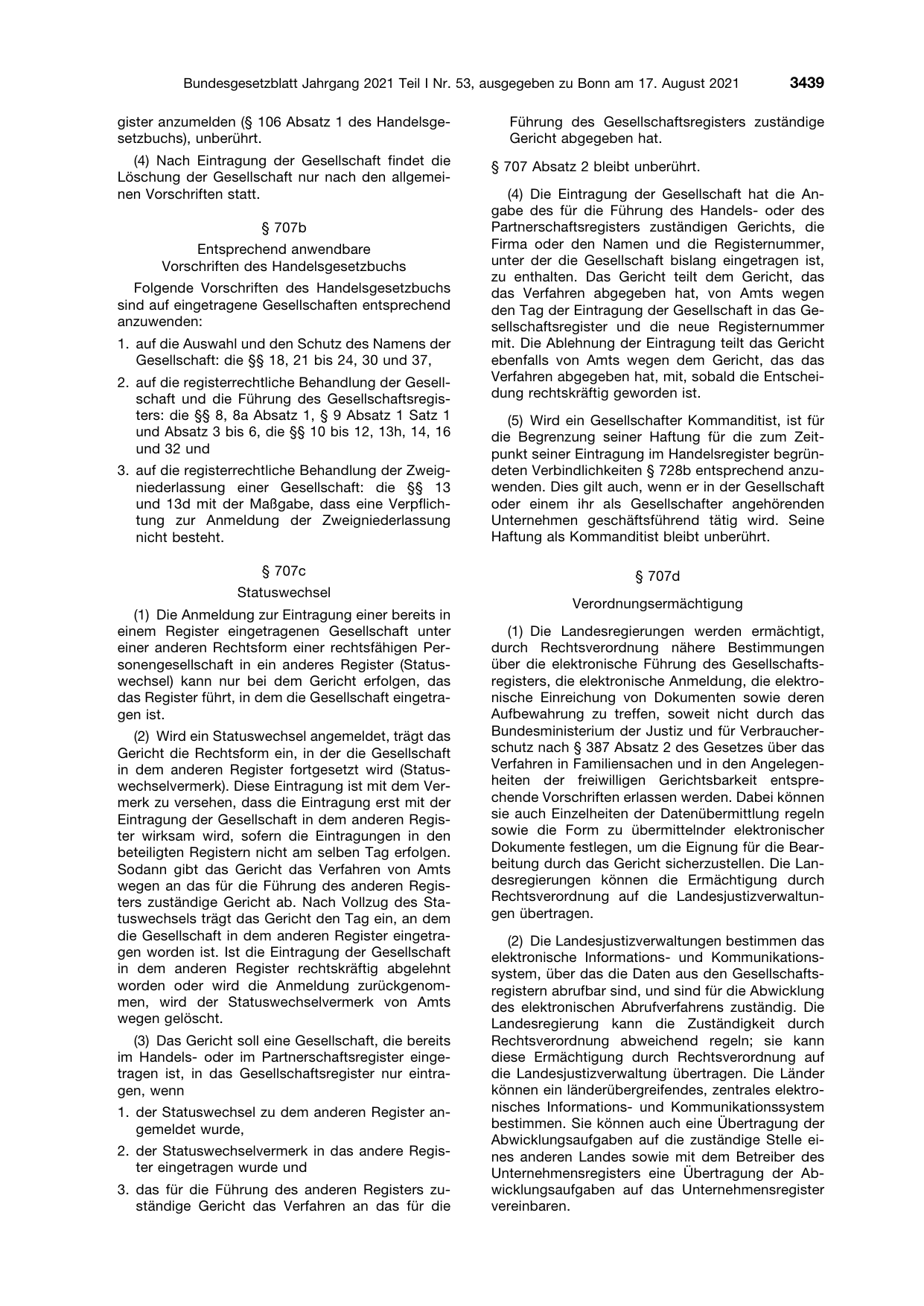 BGBl. 2021, Seite 3439 — Originalseite als Abbildung