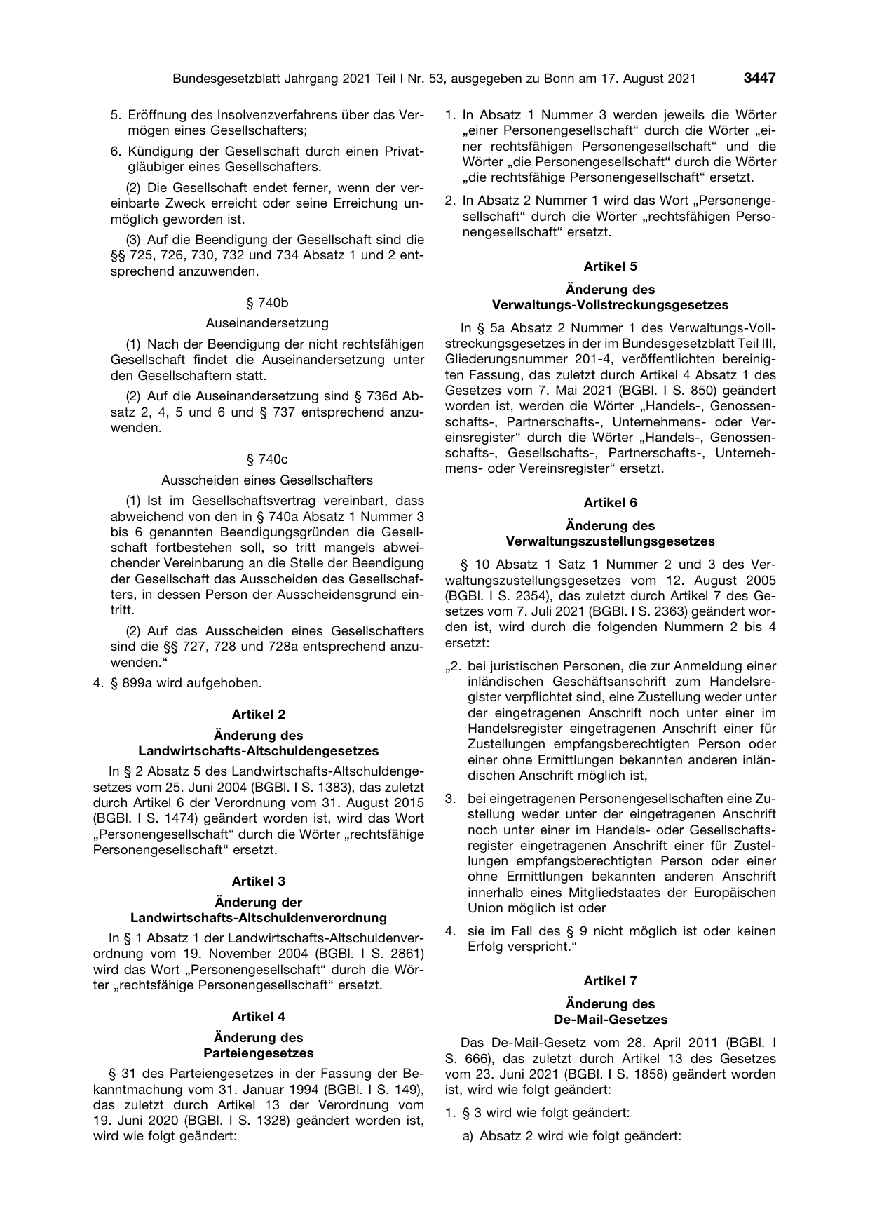 BGBl. 2021, Seite 3447 — Originalseite als Abbildung