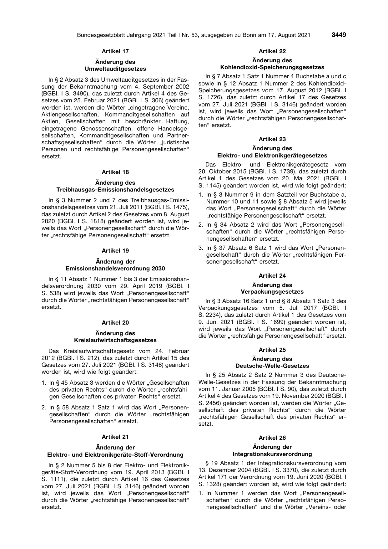 BGBl. 2021, Seite 3449 — Originalseite als Abbildung