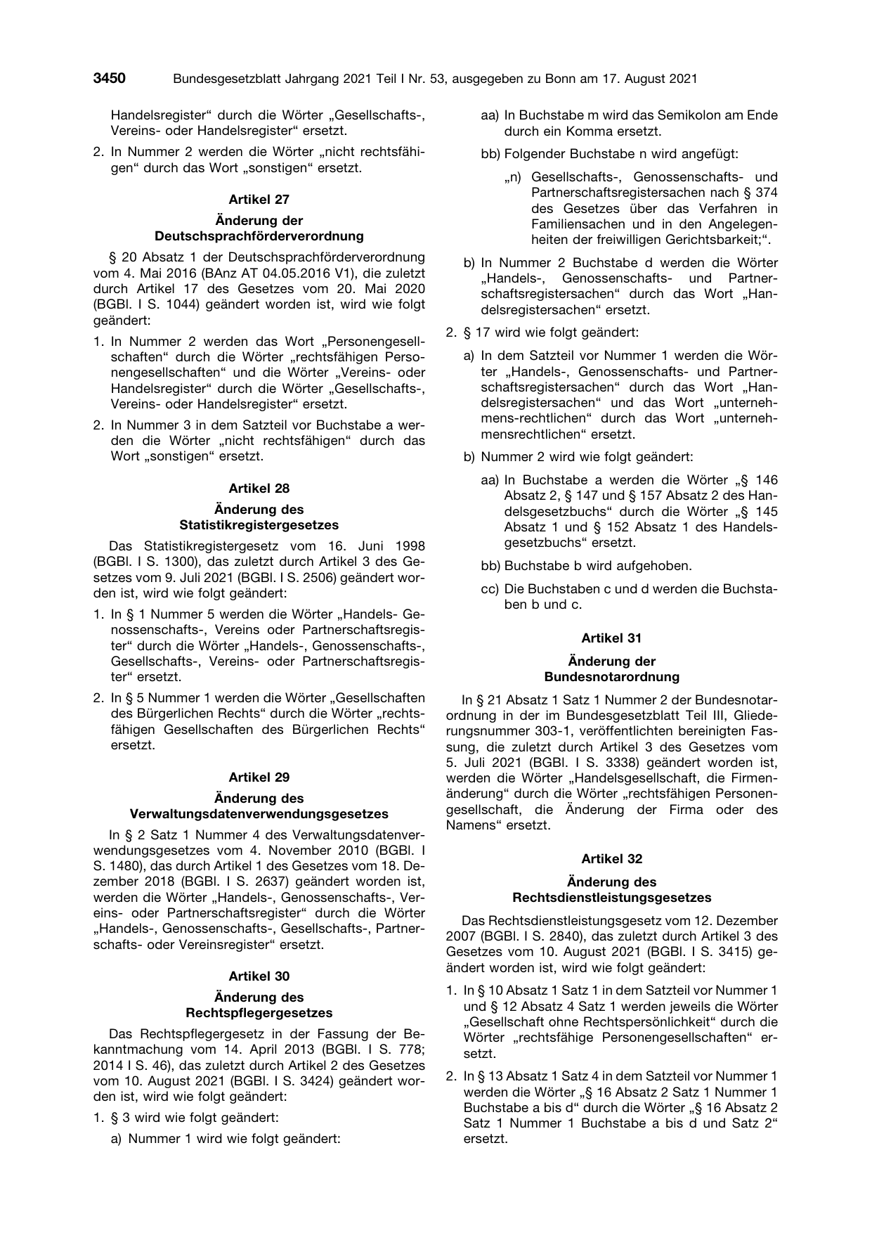 BGBl. 2021, Seite 3450 — Originalseite als Abbildung