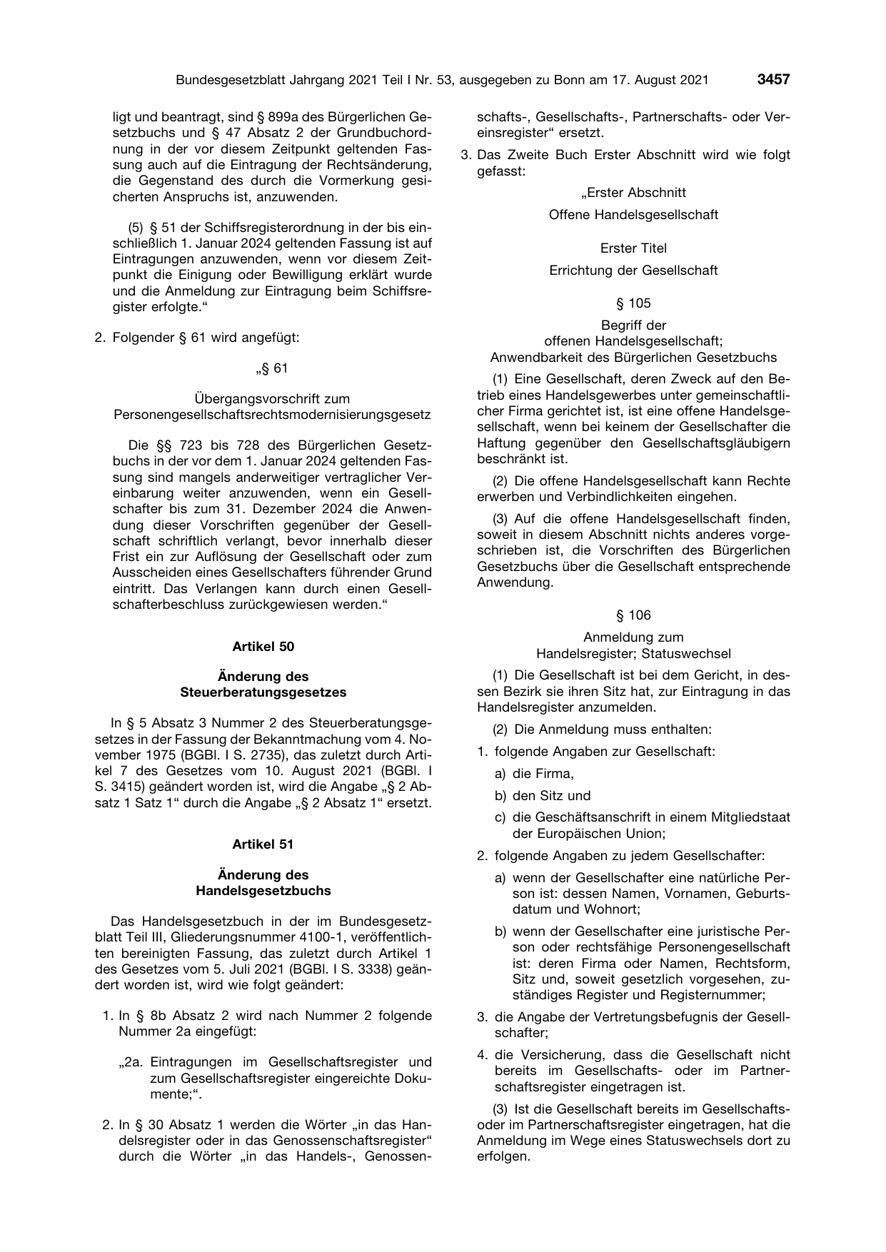 BGBl. 2021, Seite 3457 — Originalseite als Abbildung