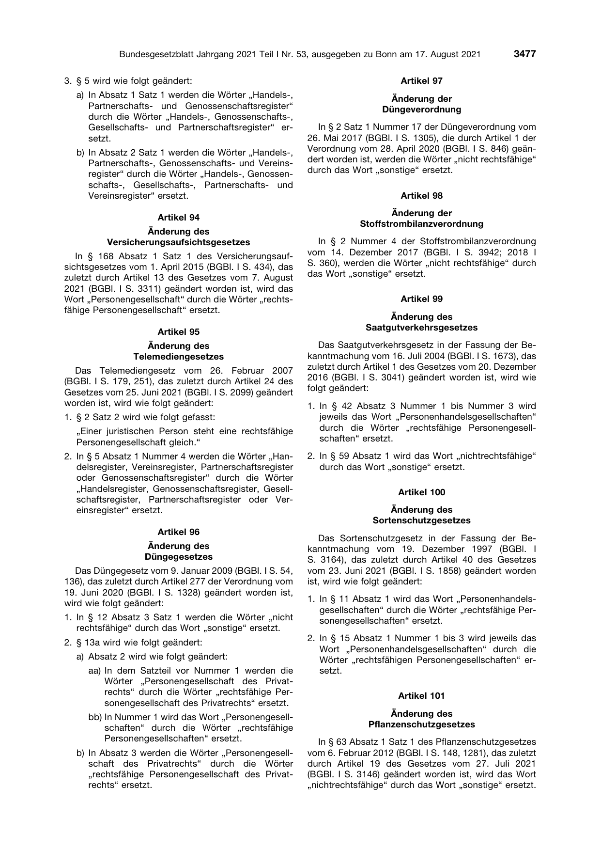 BGBl. 2021, Seite 3477 — Originalseite als Abbildung