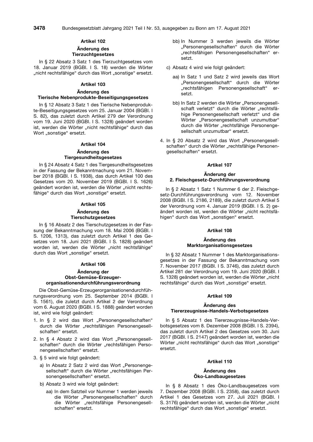 BGBl. 2021, Seite 3478 — Originalseite als Abbildung