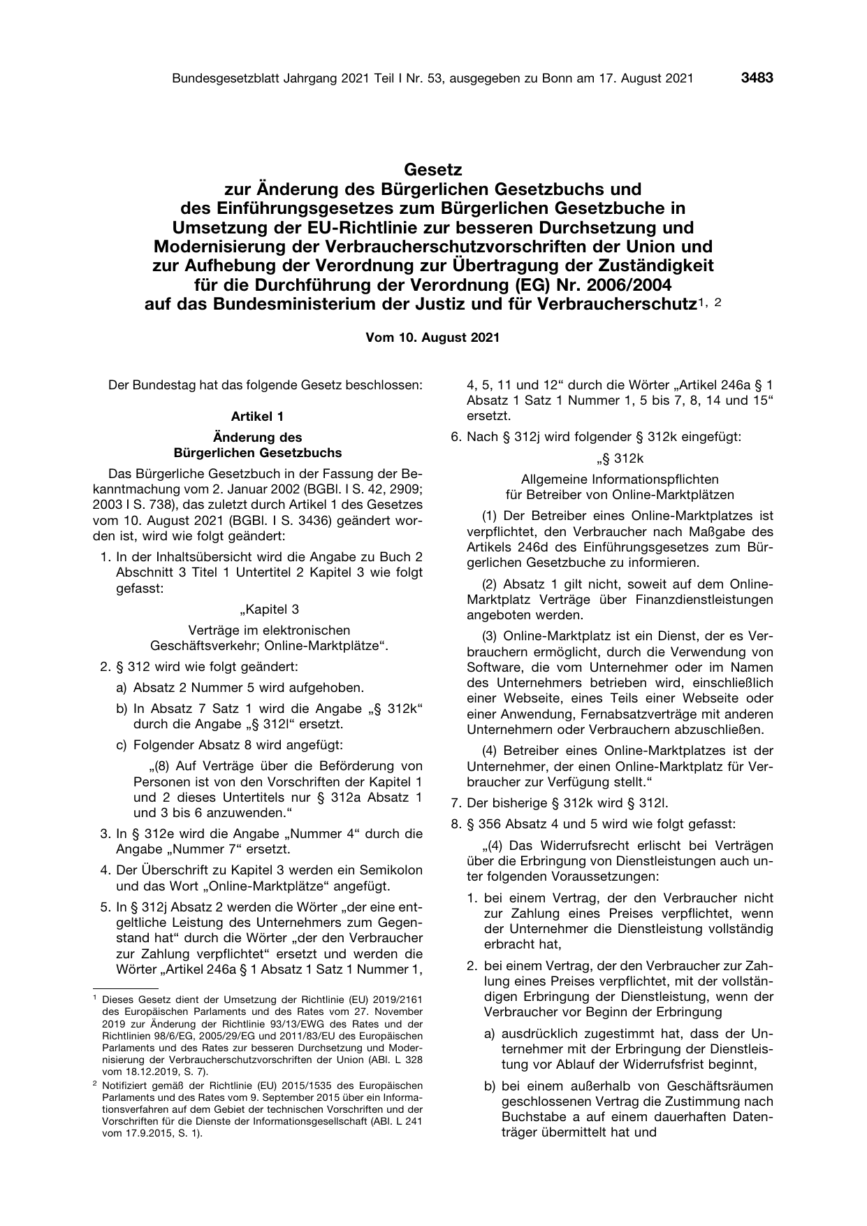 BGBl. 2021, Seite 3483 — Originalseite als Abbildung