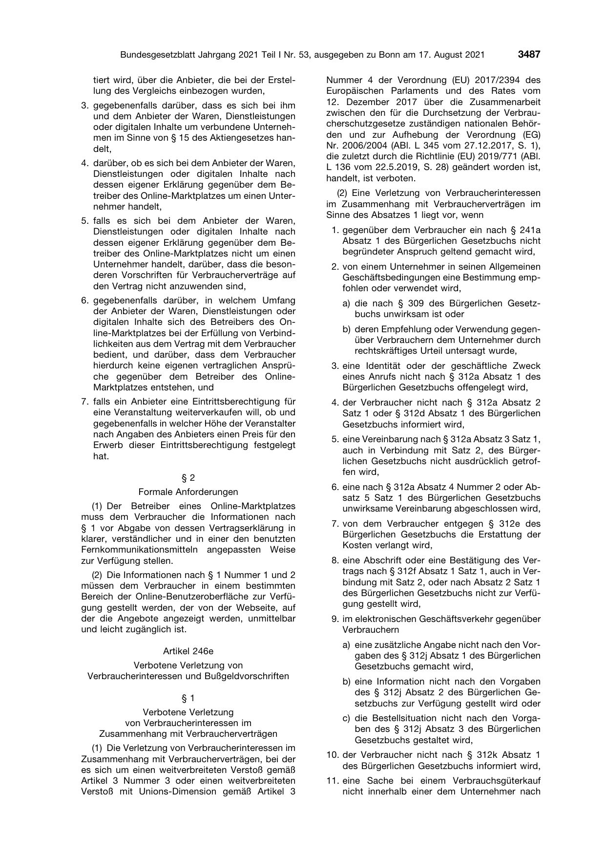 BGBl. 2021, Seite 3487 — Originalseite als Abbildung