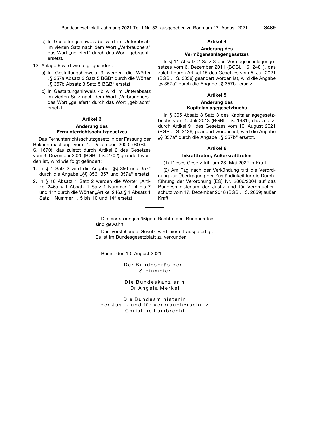 BGBl. 2021, Seite 3489 — Originalseite als Abbildung