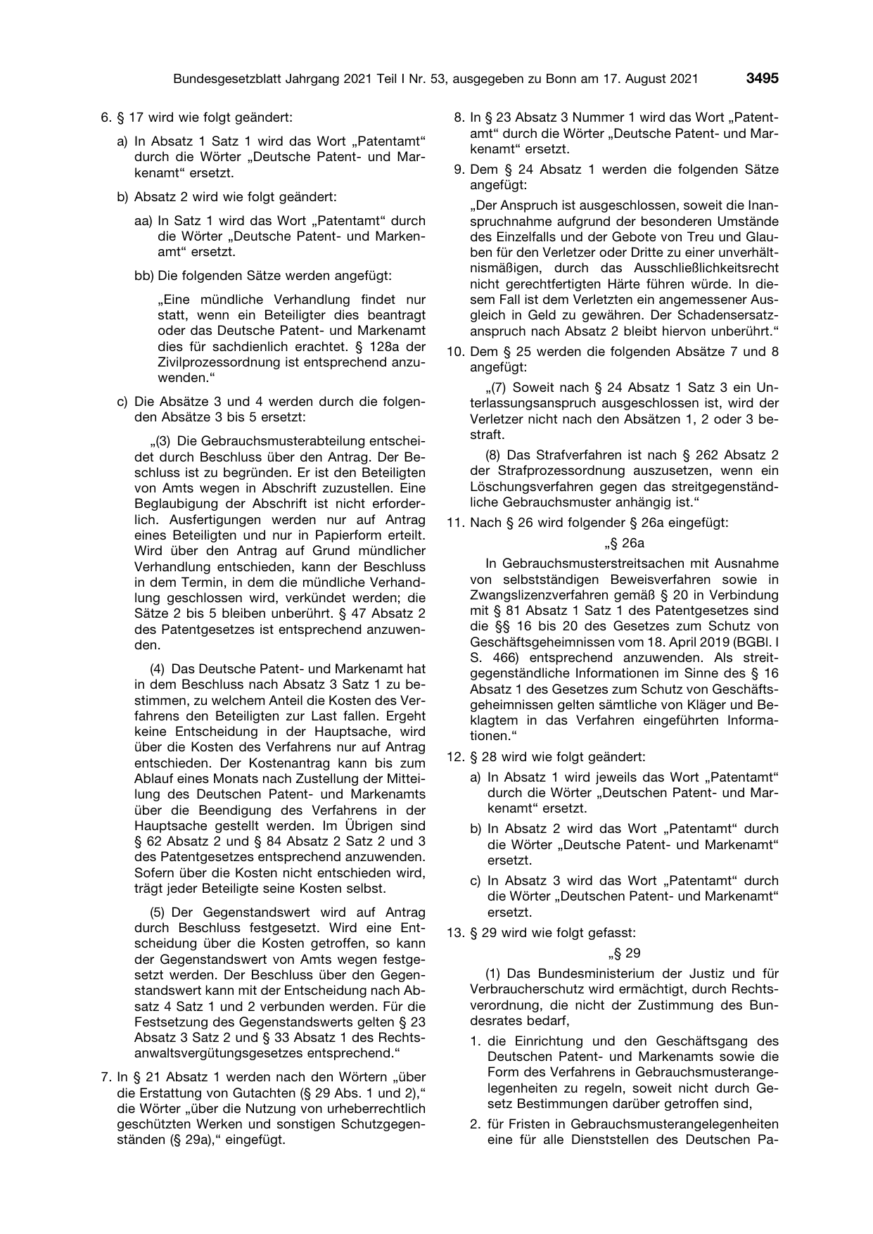 BGBl. 2021, Seite 3495 — Originalseite als Abbildung