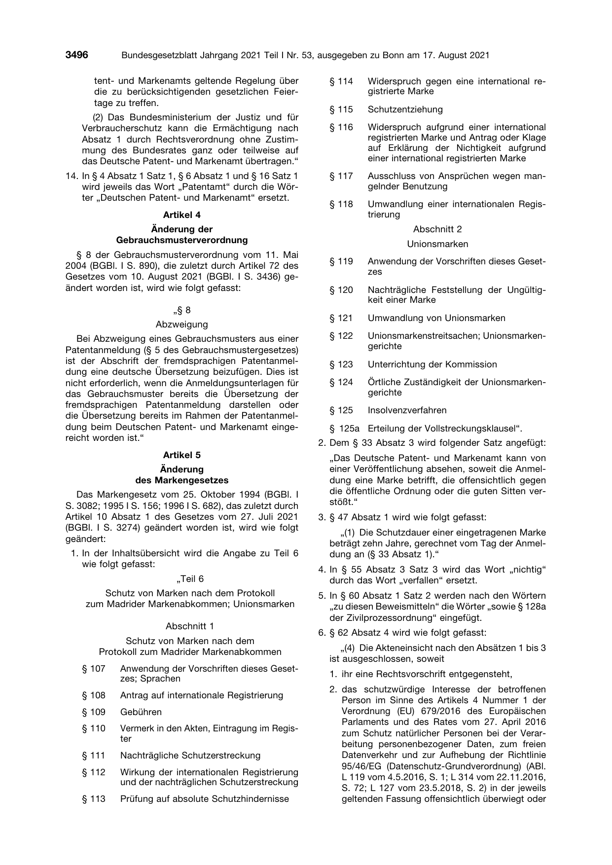 BGBl. 2021, Seite 3496 — Originalseite als Abbildung