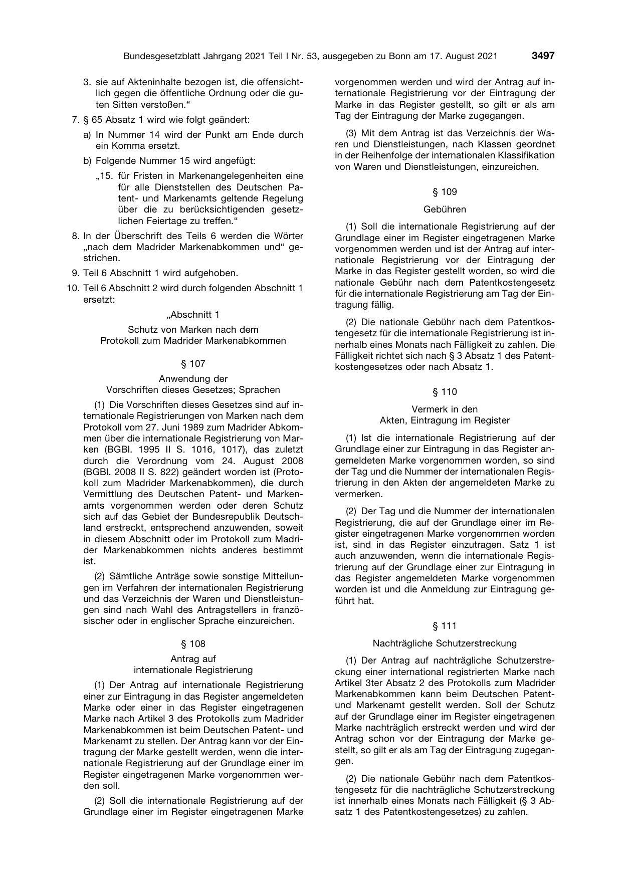 BGBl. 2021, Seite 3497 — Originalseite als Abbildung