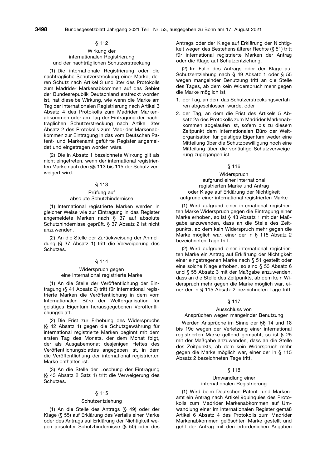 BGBl. 2021, Seite 3498 — Originalseite als Abbildung