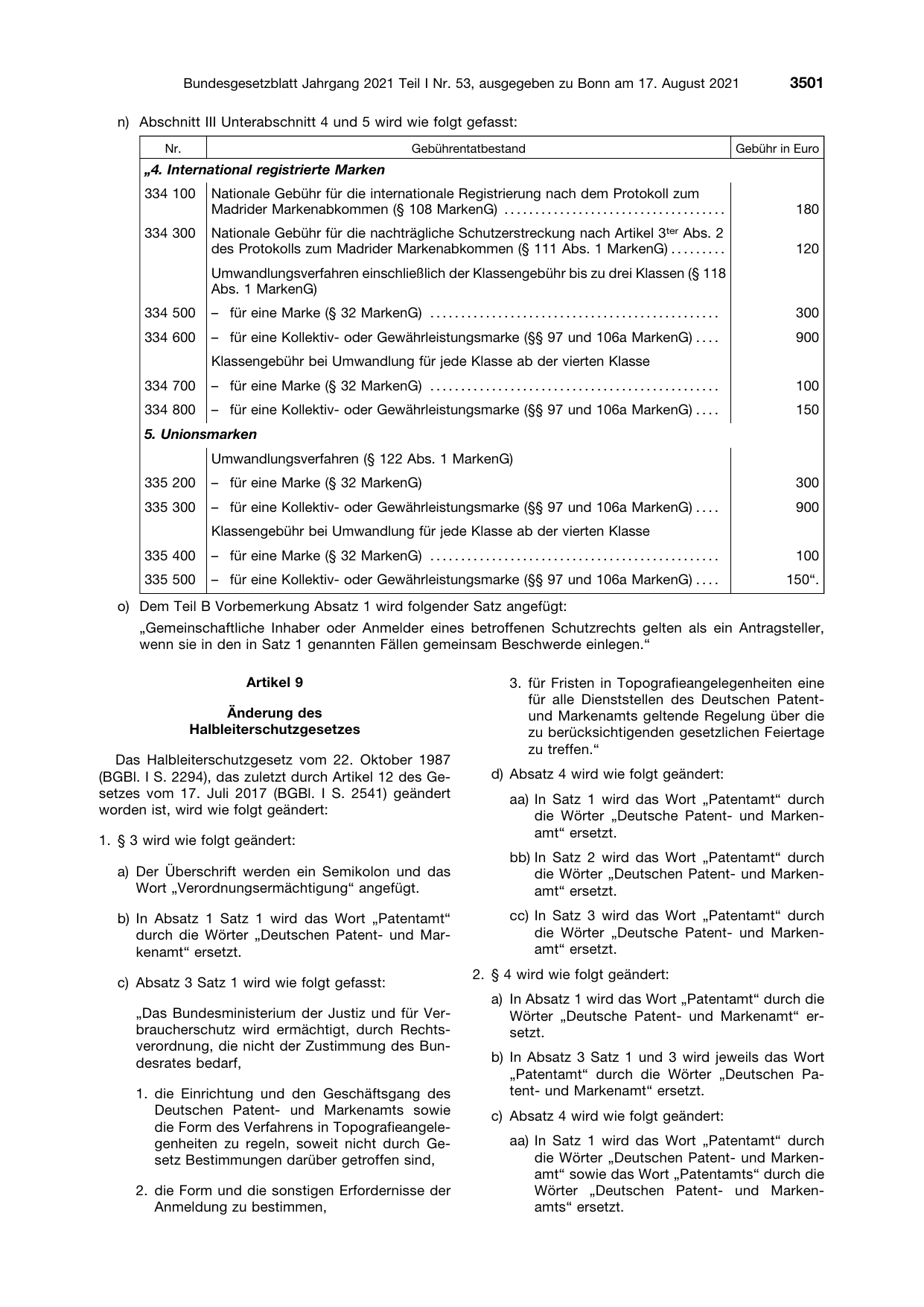 BGBl. 2021, Seite 3501 — Originalseite als Abbildung