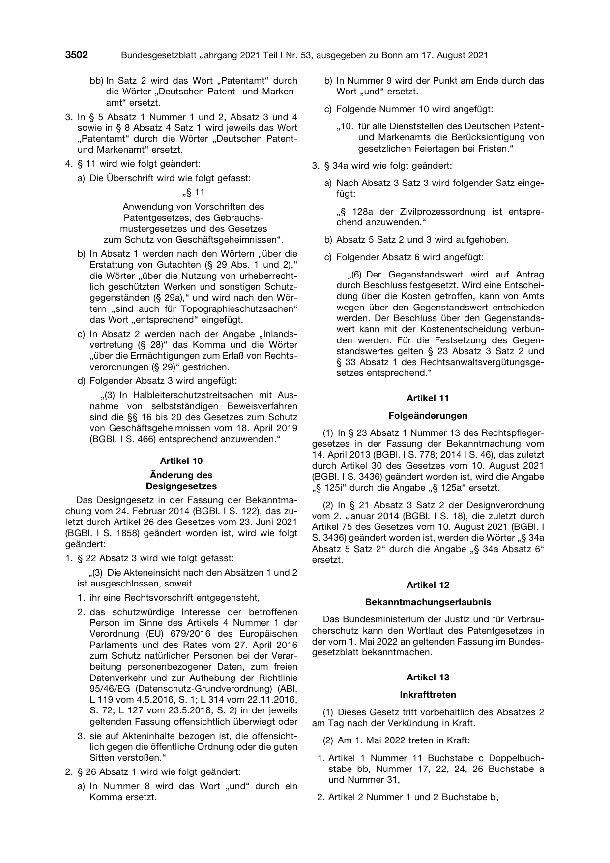 BGBl. 2021, Seite 3502 — Originalseite als Abbildung