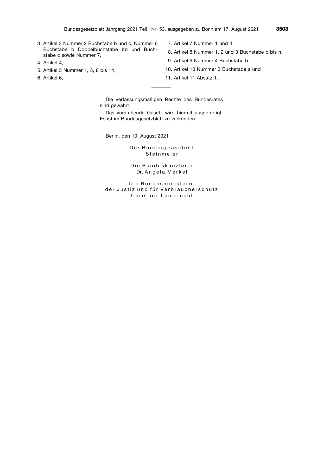 BGBl. 2021, Seite 3503 — Originalseite als Abbildung