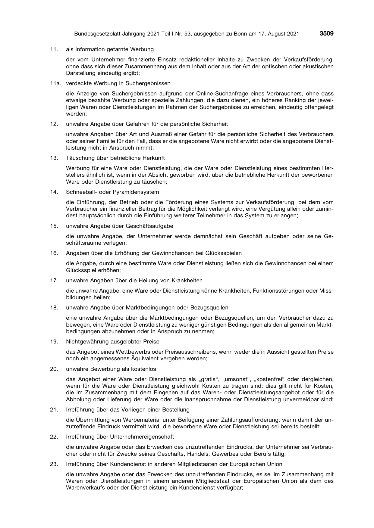 BGBl. 2021, Seite 3509 — Originalseite als Abbildung