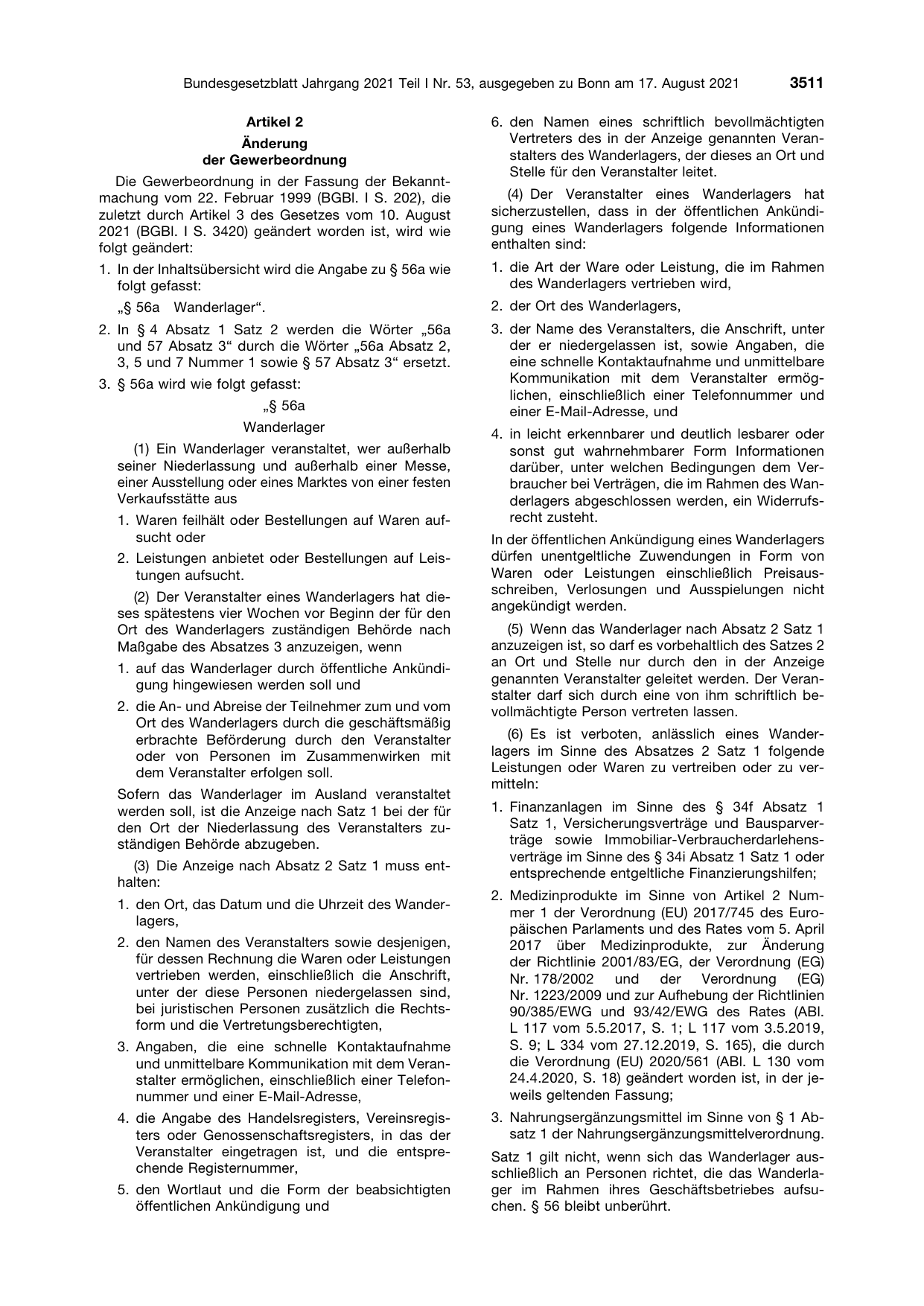 BGBl. 2021, Seite 3511 — Originalseite als Abbildung
