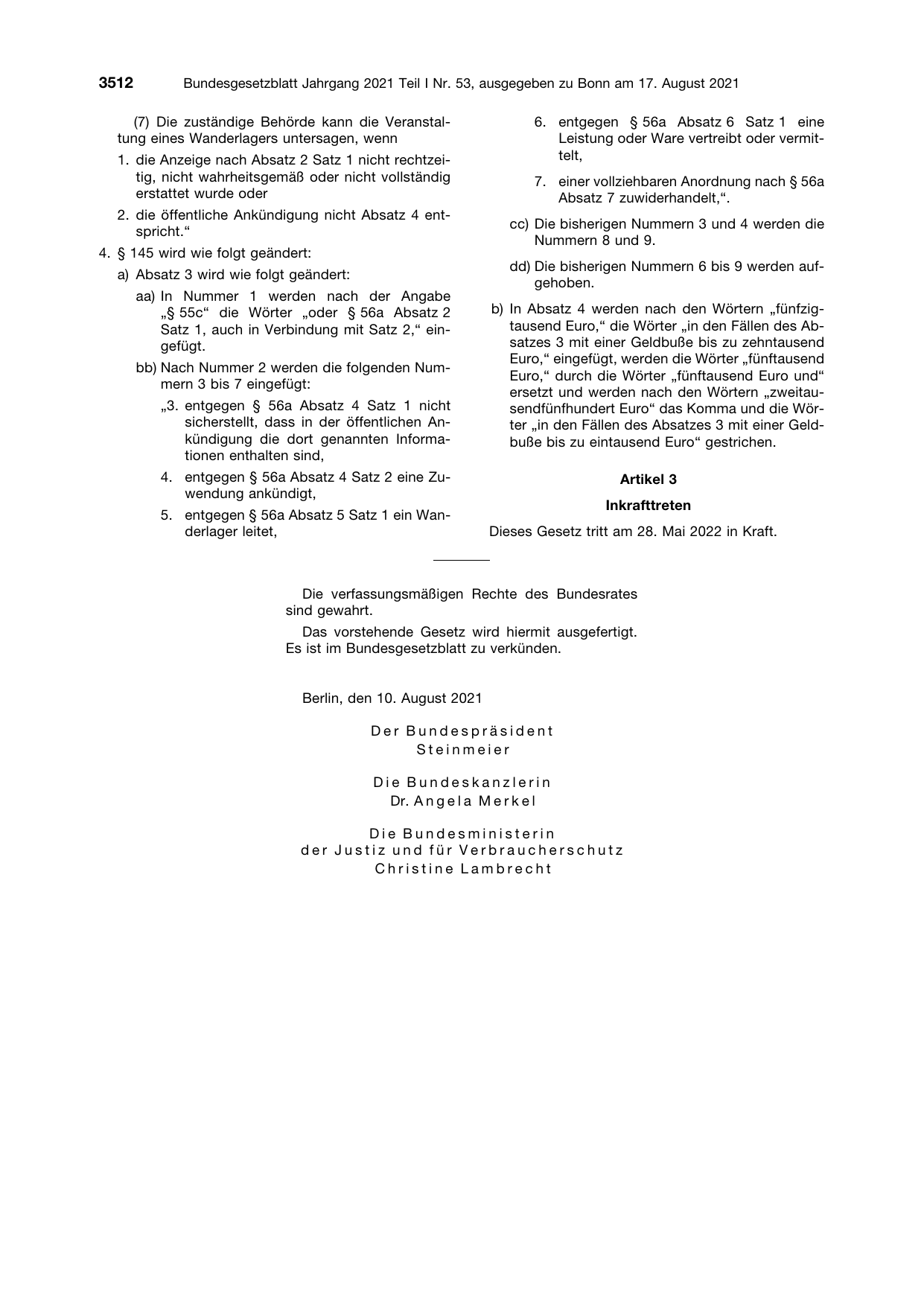 BGBl. 2021, Seite 3512 — Originalseite als Abbildung