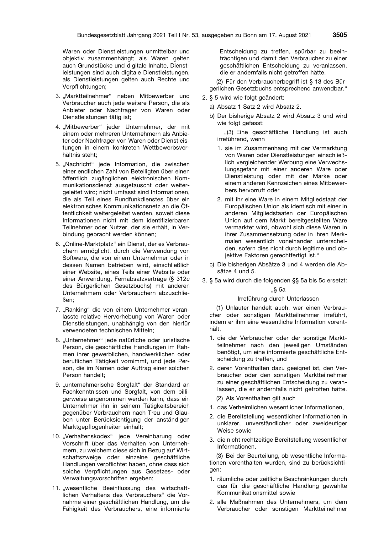 BGBl. 2021, Seite 3505 — Originalseite als Abbildung