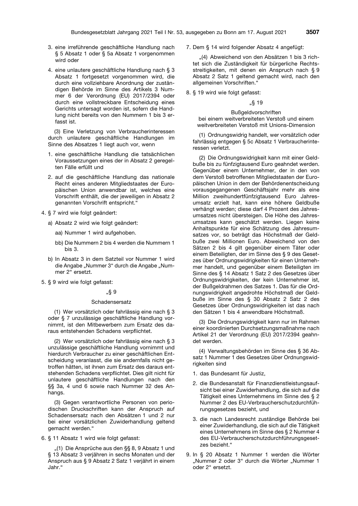 BGBl. 2021, Seite 3507 — Originalseite als Abbildung