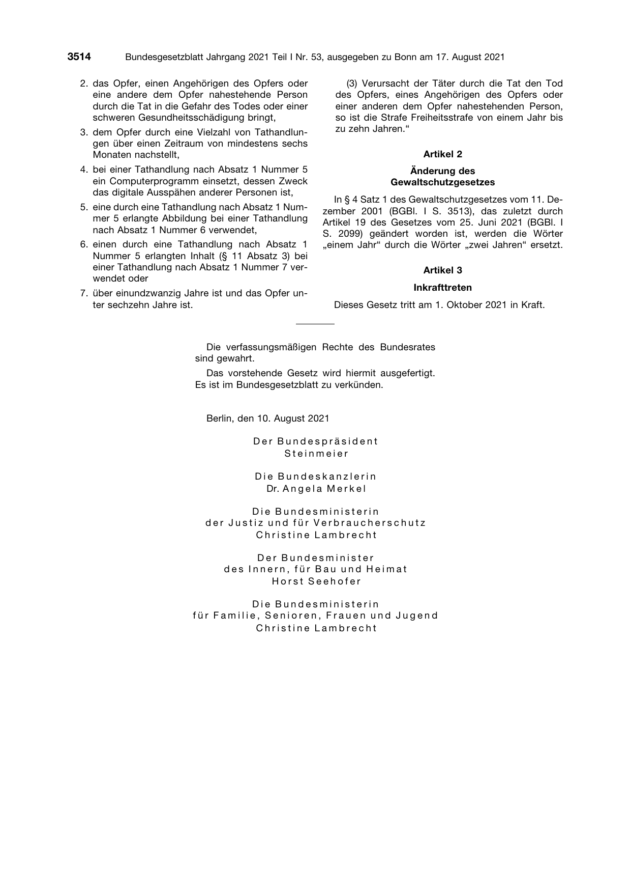 BGBl. 2021, Seite 3514 — Originalseite als Abbildung