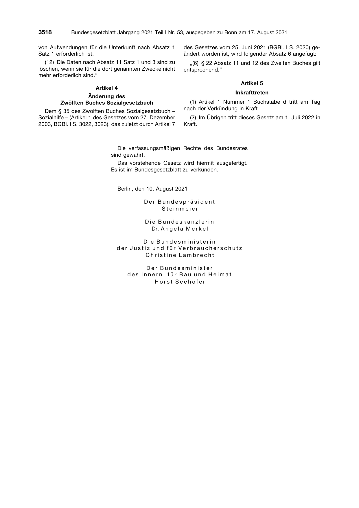 BGBl. 2021, Seite 3518 — Originalseite als Abbildung