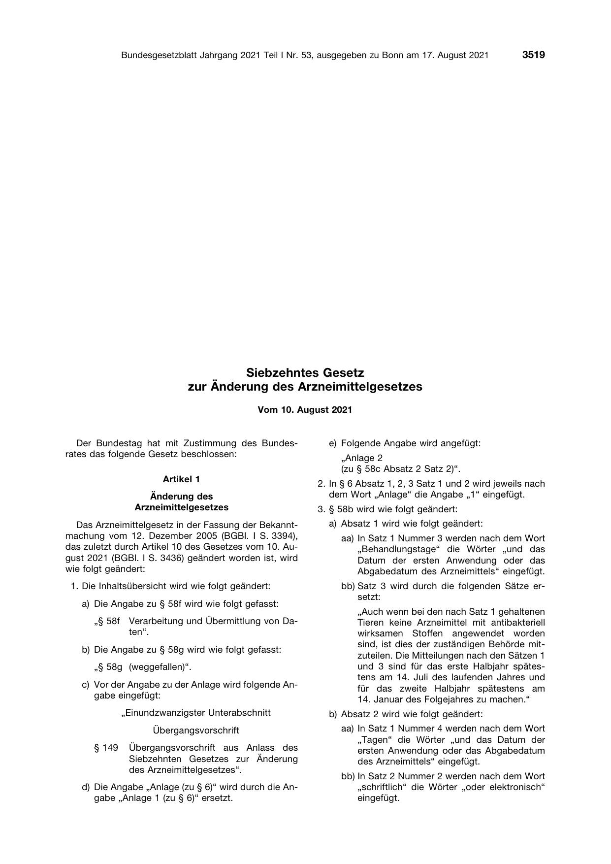 BGBl. 2021, Seite 3519 — Originalseite als Abbildung