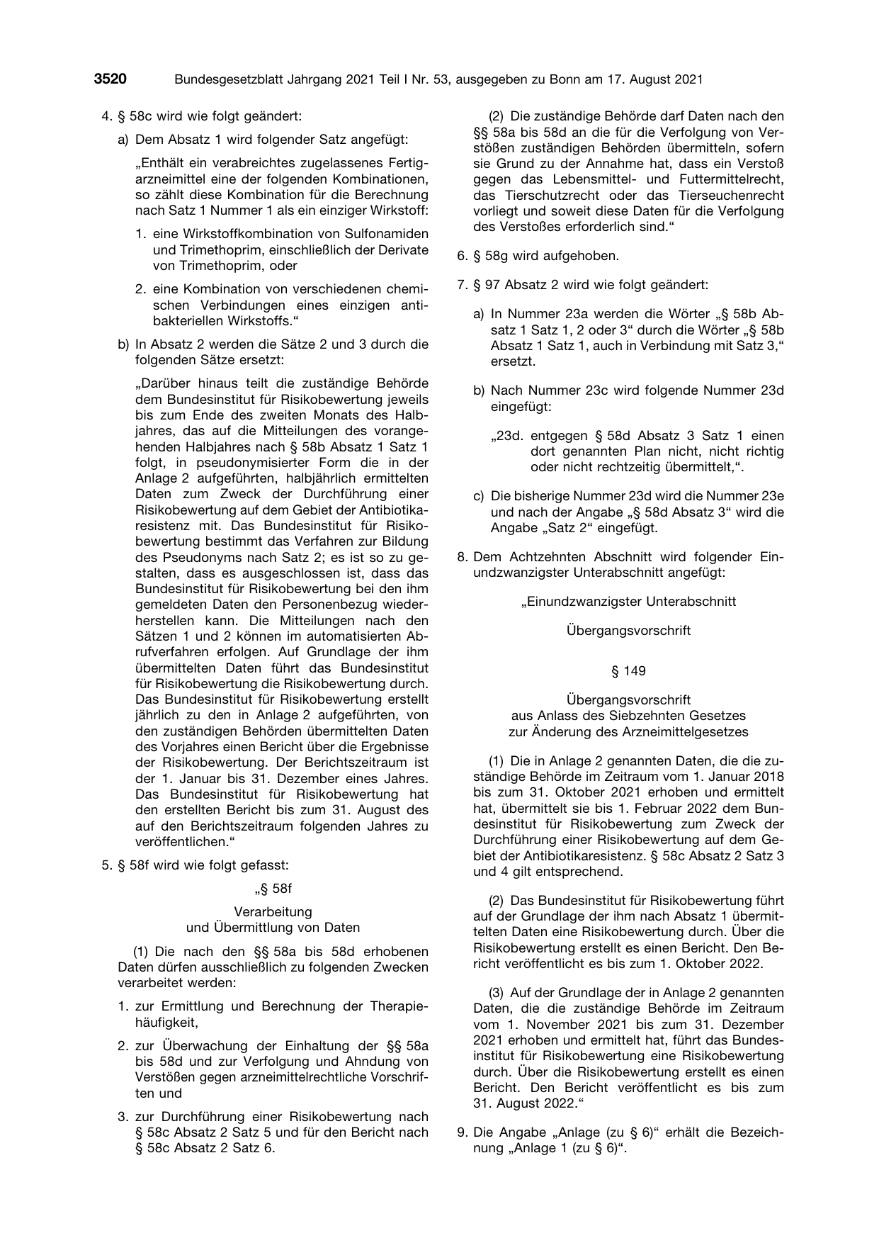 BGBl. 2021, Seite 3520 — Originalseite als Abbildung