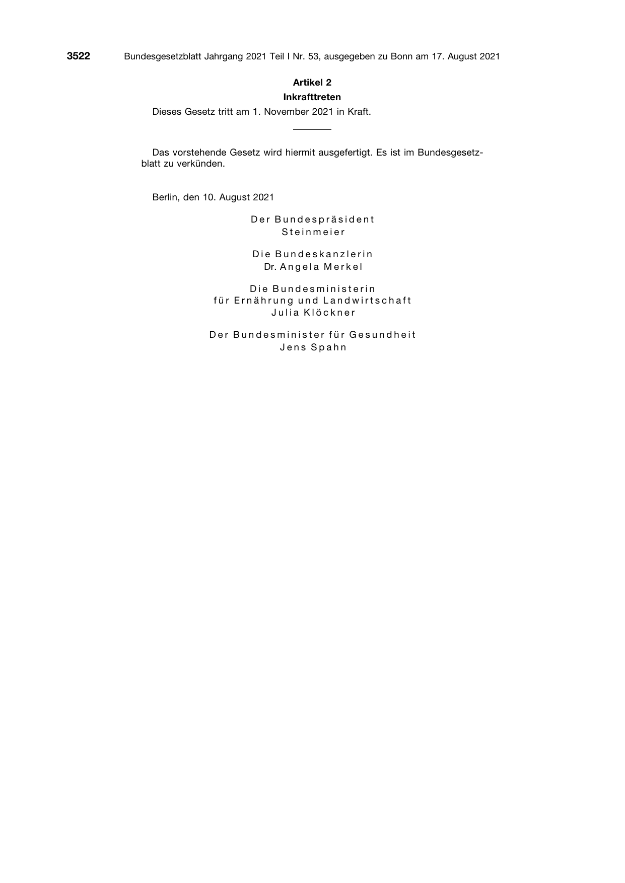 BGBl. 2021, Seite 3522 — Originalseite als Abbildung