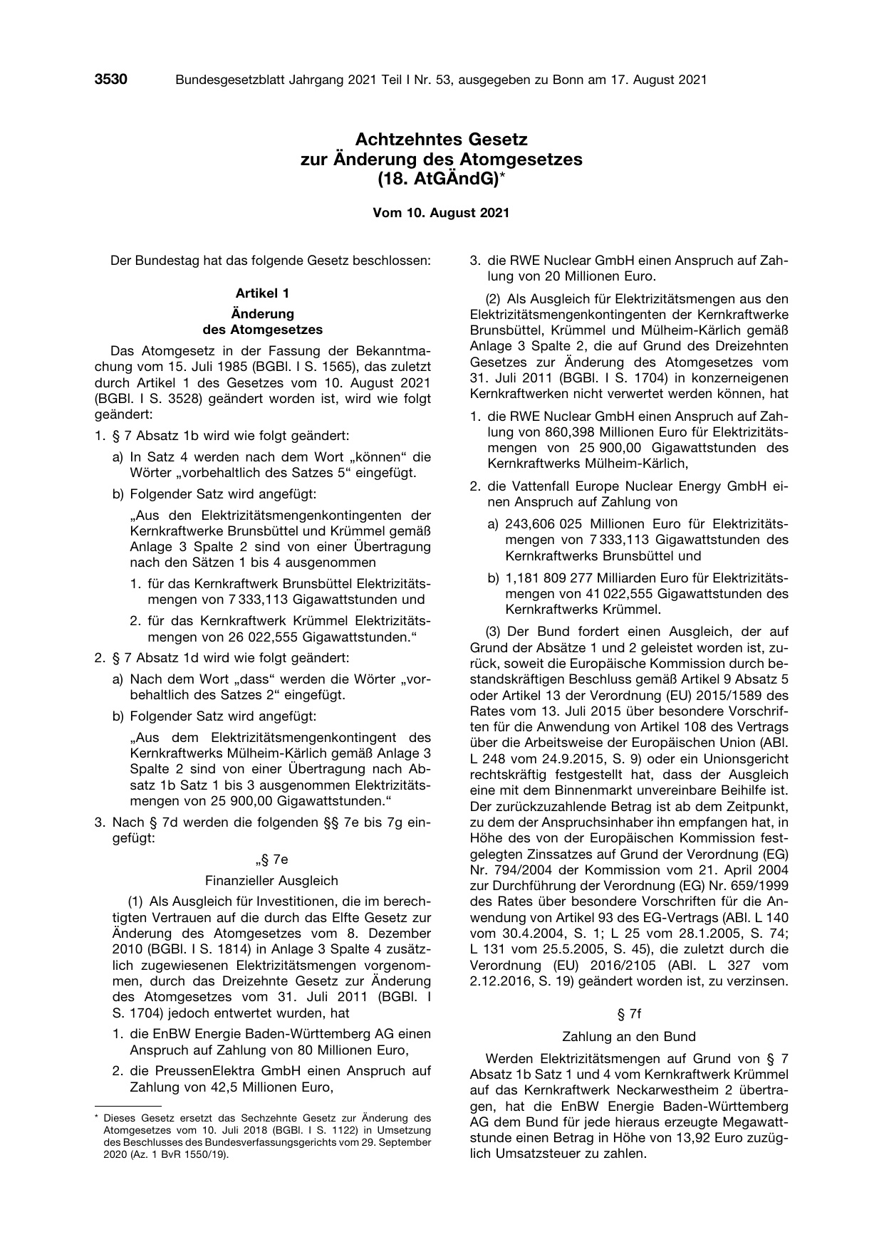 BGBl. 2021, Seite 3530 — Originalseite als Abbildung