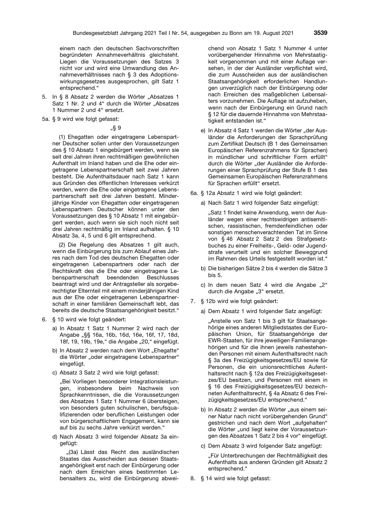 BGBl. 2021, Seite 3539 — Originalseite als Abbildung