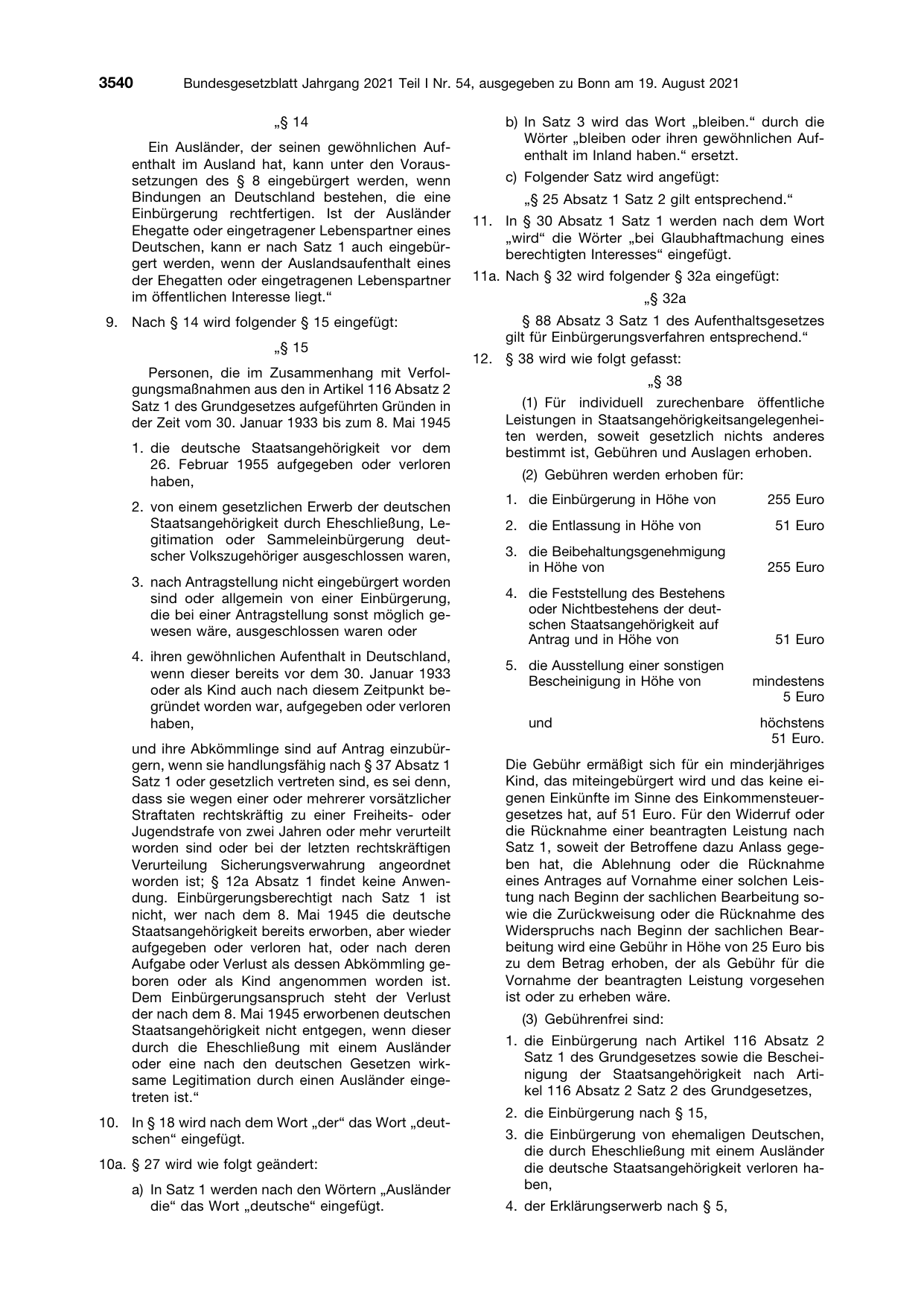 BGBl. 2021, Seite 3540 — Originalseite als Abbildung
