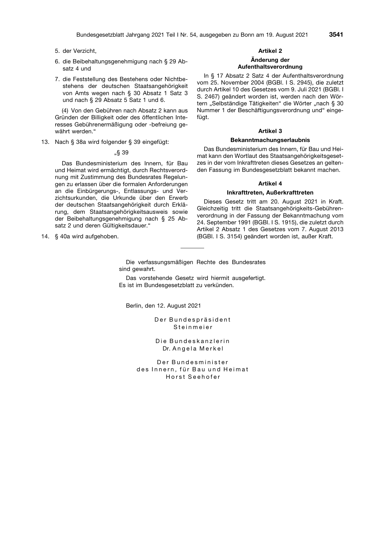 BGBl. 2021, Seite 3541 — Originalseite als Abbildung