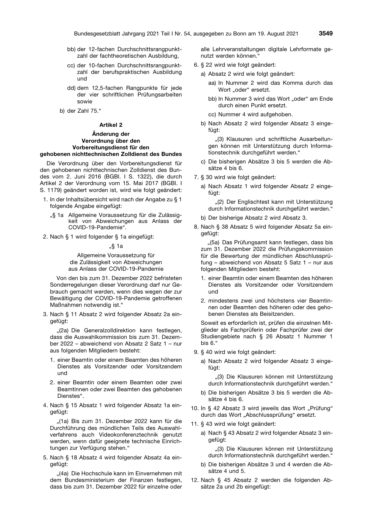 BGBl. 2021, Seite 3549 — Originalseite als Abbildung